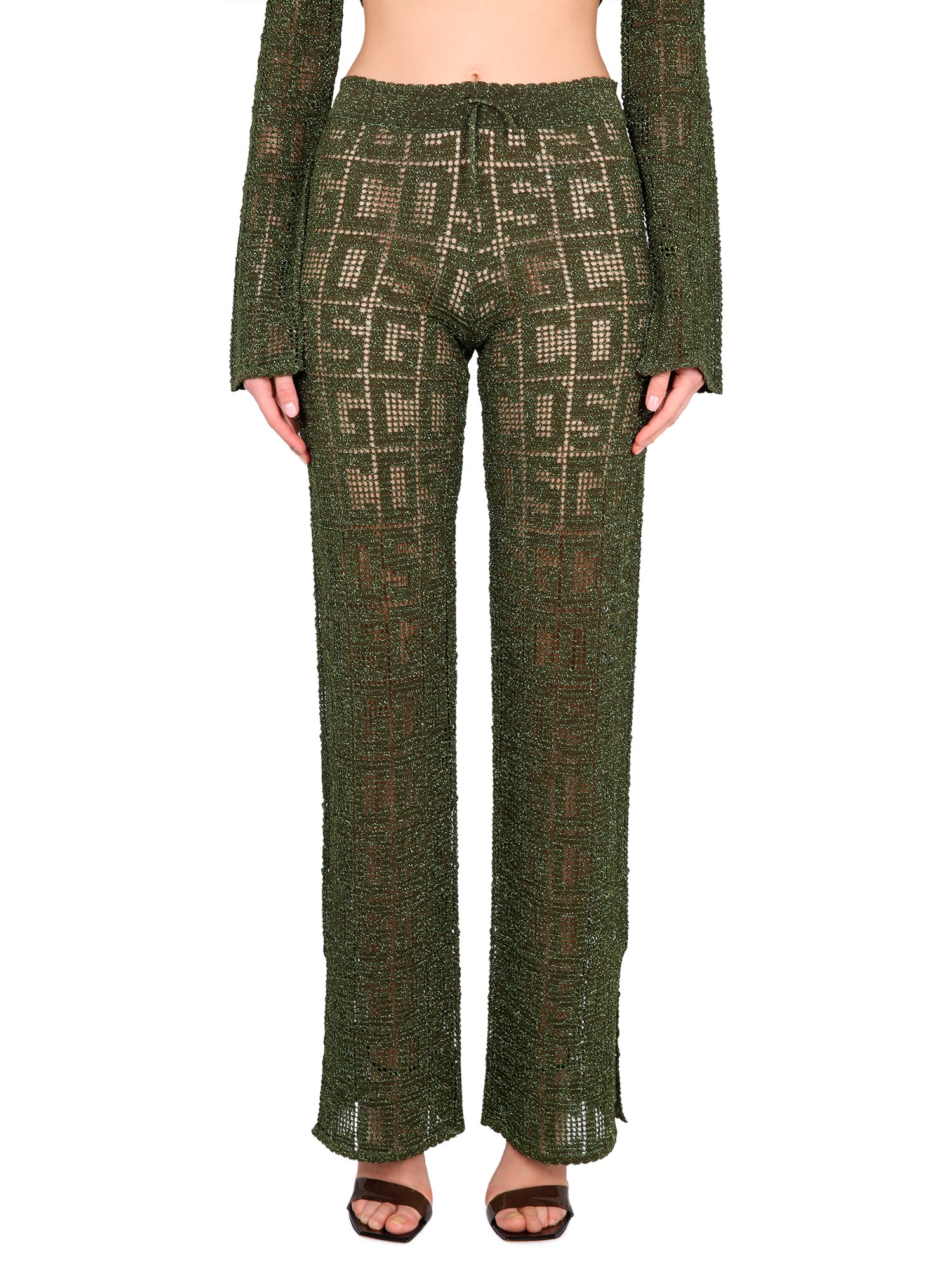 Shop Gcds Monogram Macrame Pants In Military Green