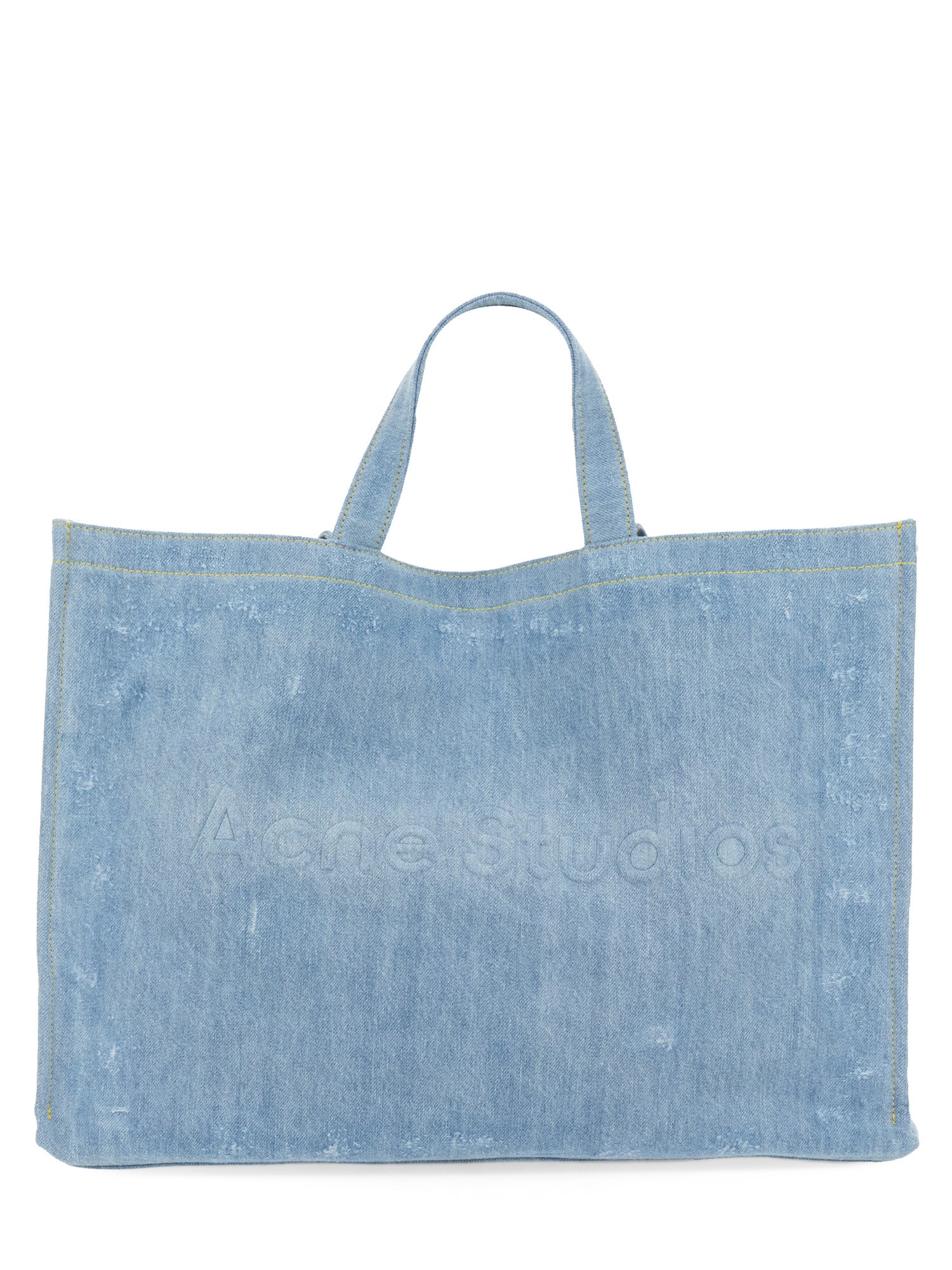 Shop Acne Studios Denim Tote Bag With Logo In Azure