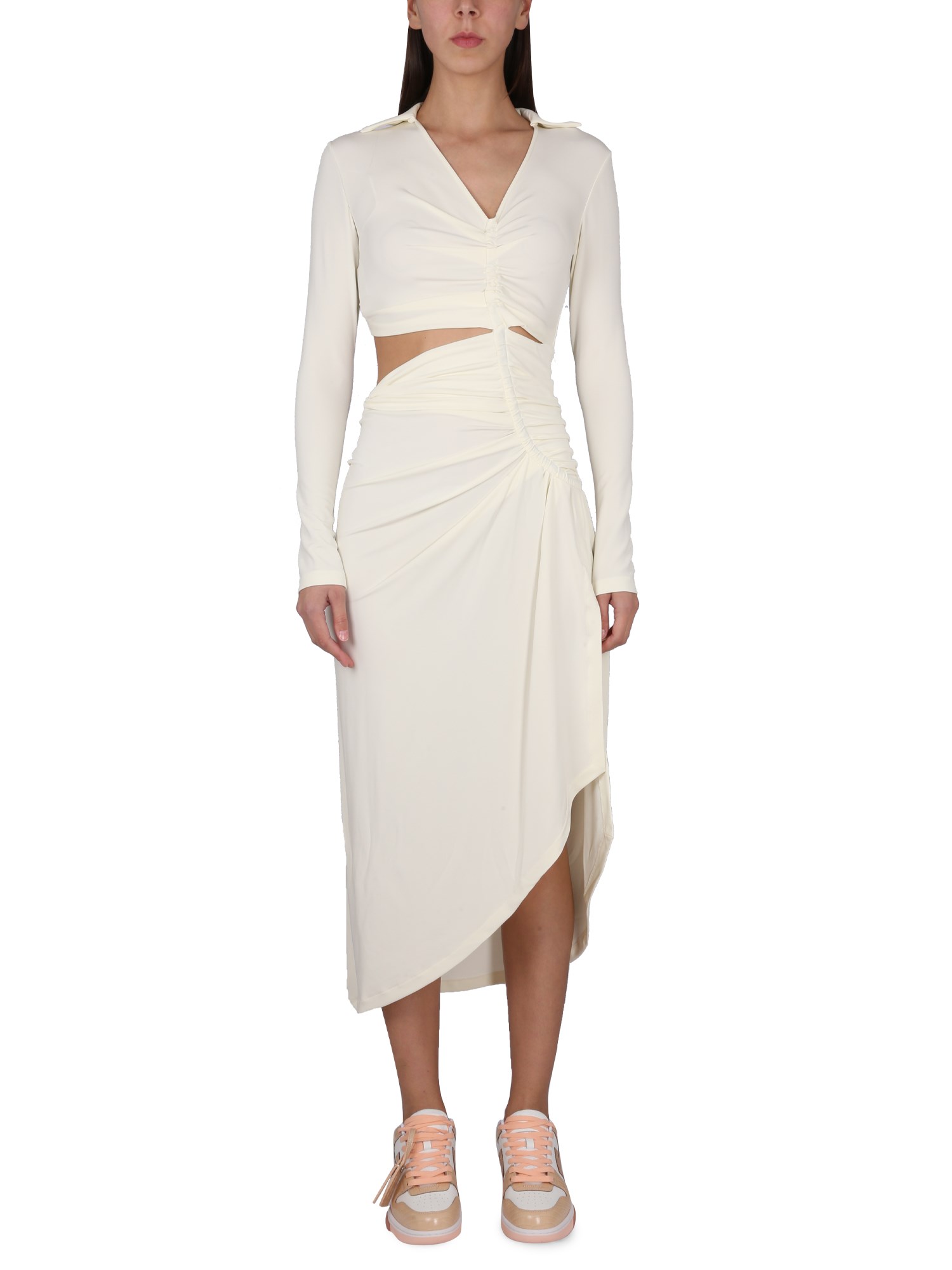 Off-white Off White Asymmetric Cut Out Jersey Dress In White