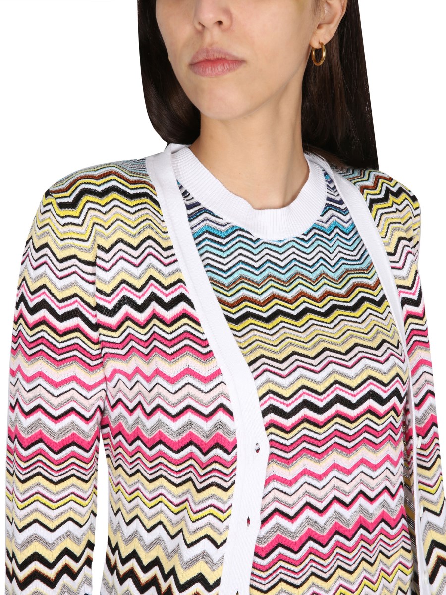 希少デザイン MISSONI ロング カーディガン レインボー ベルト付き Missoni Zig Zag metallic knit cardigan Missoni