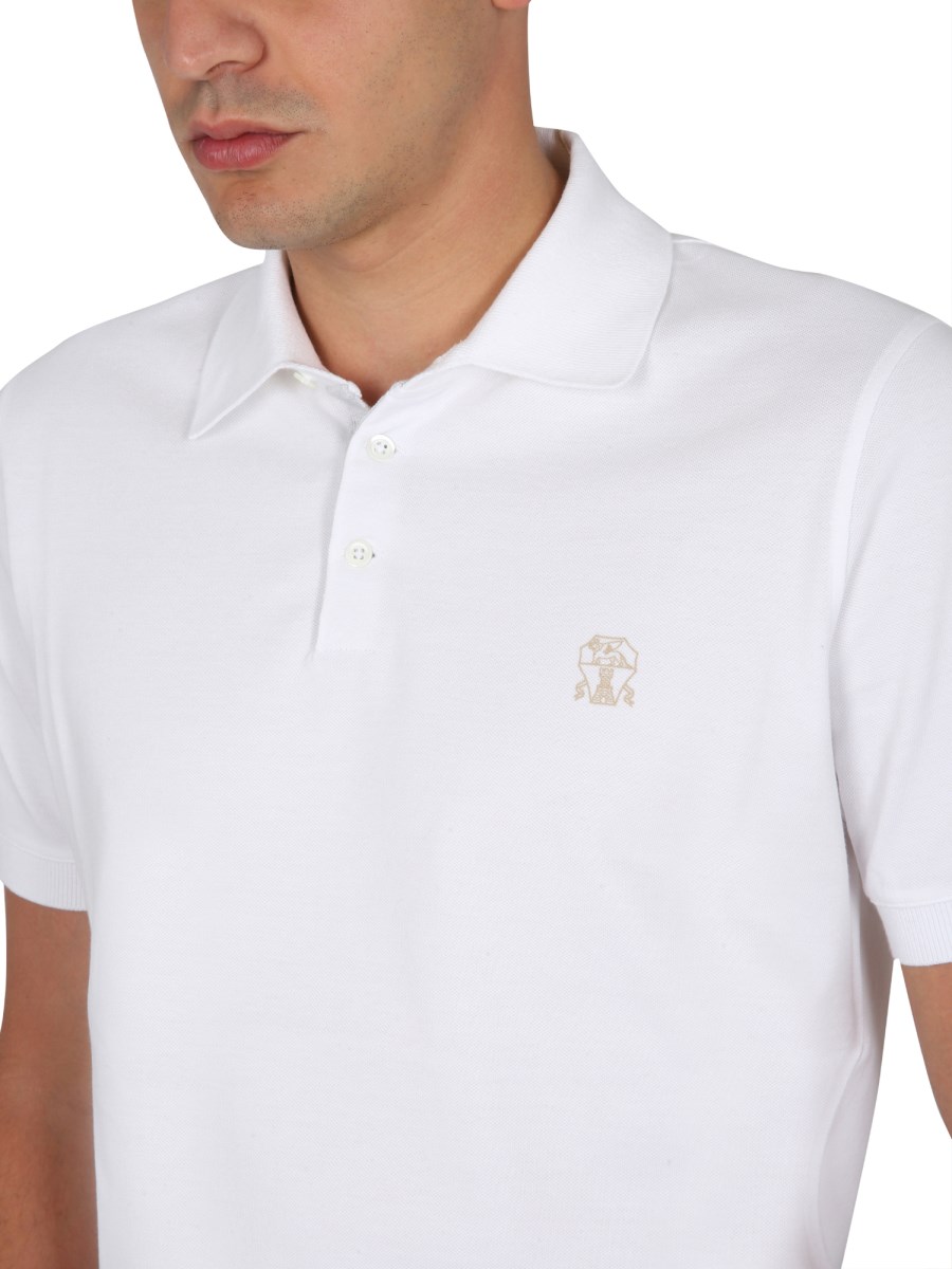 Shop Brunello Cucinelli Embroidered Cotton Piqué Polo Shirt