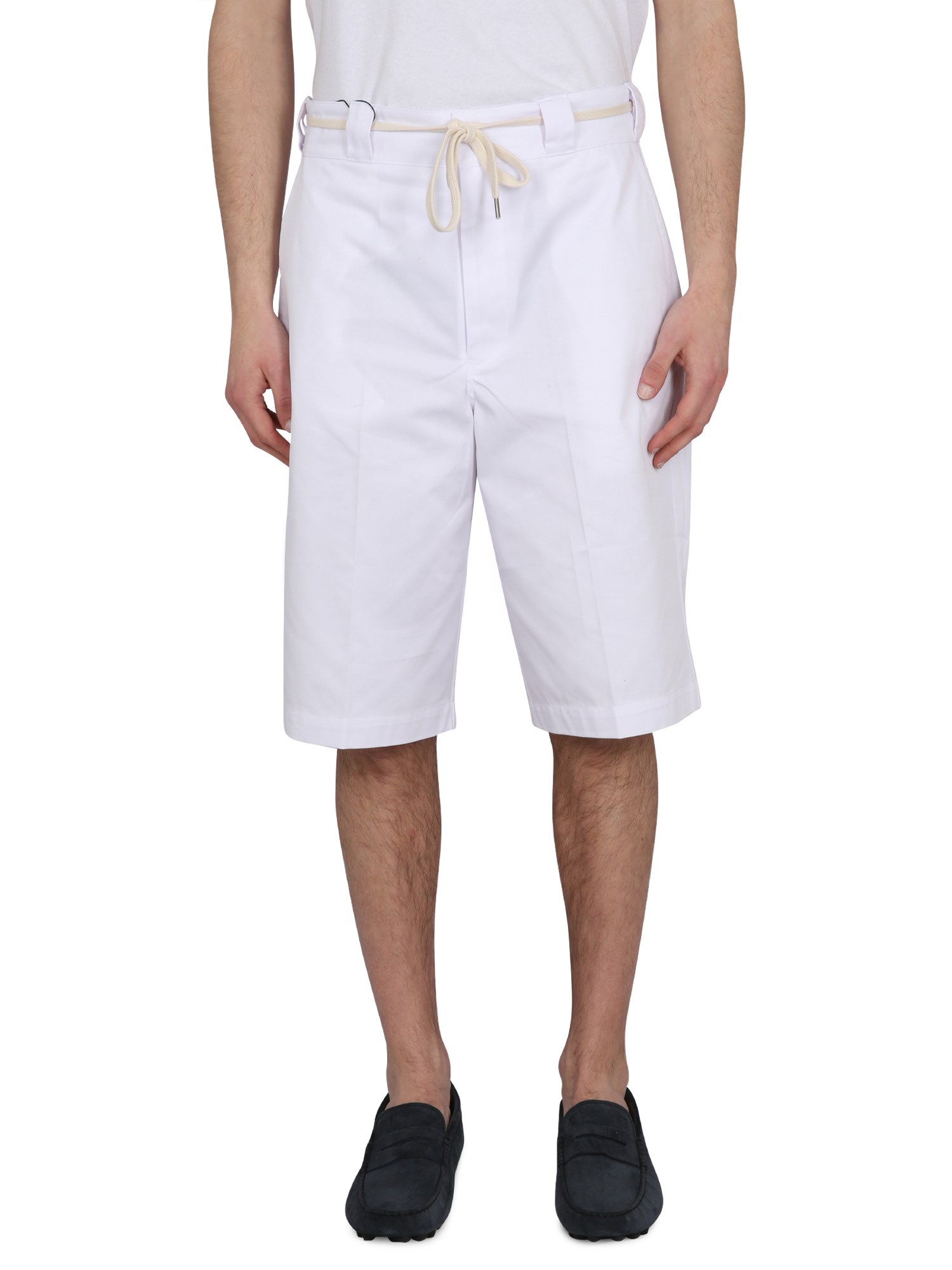 Shop Drôle De Monsieur Cotton Blend Bermuda Shorts In White