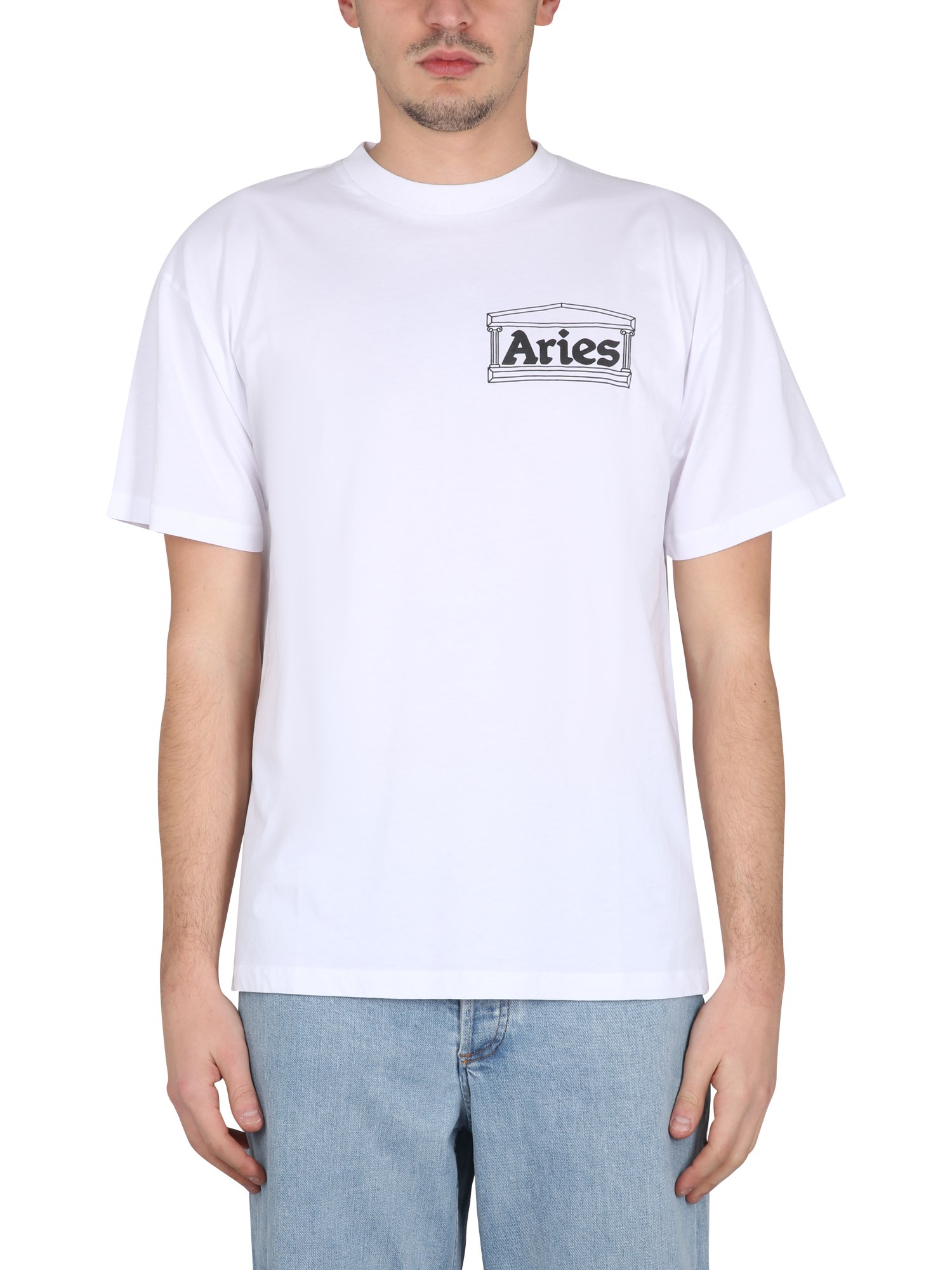 Shop Aries Logo Print T-shirt In White
