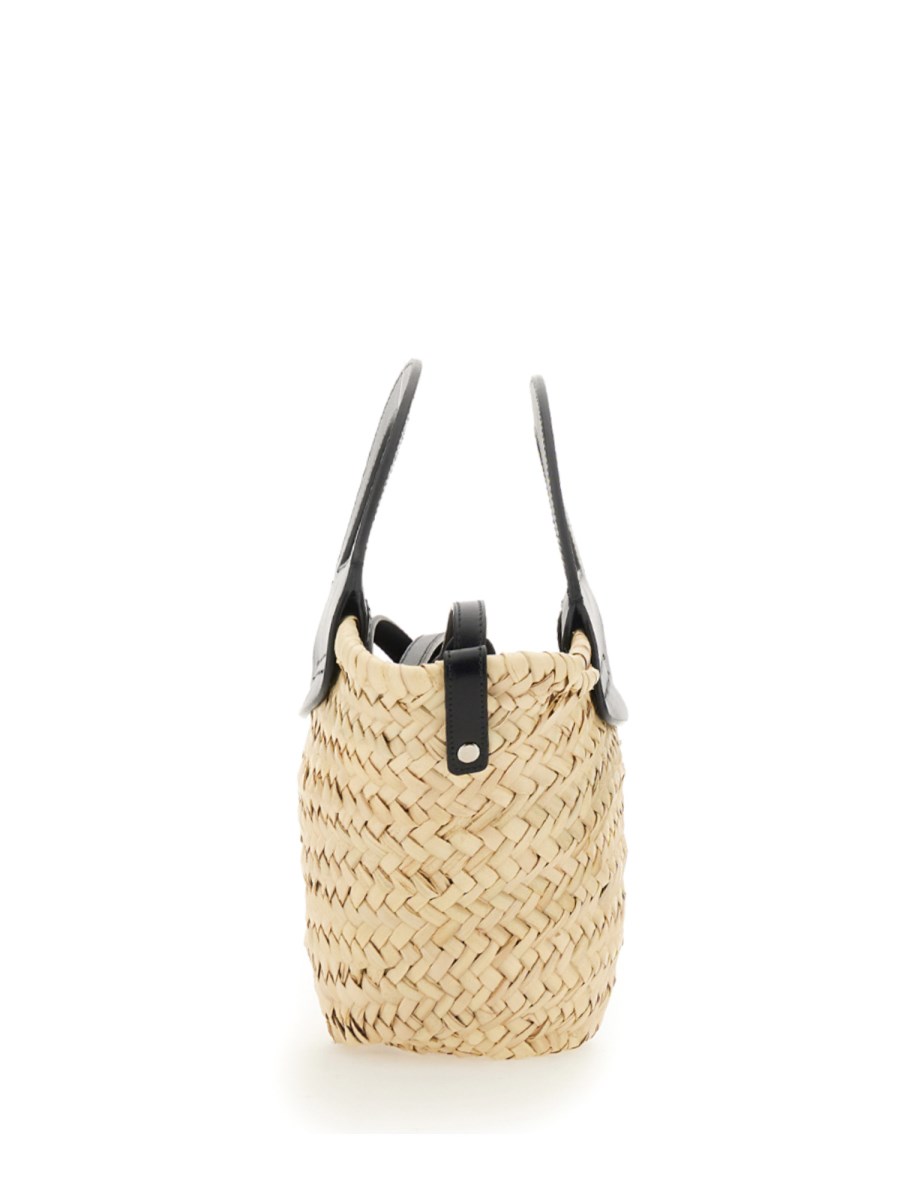 Mini cabas leather & raffia tote bag - Hereu - Women