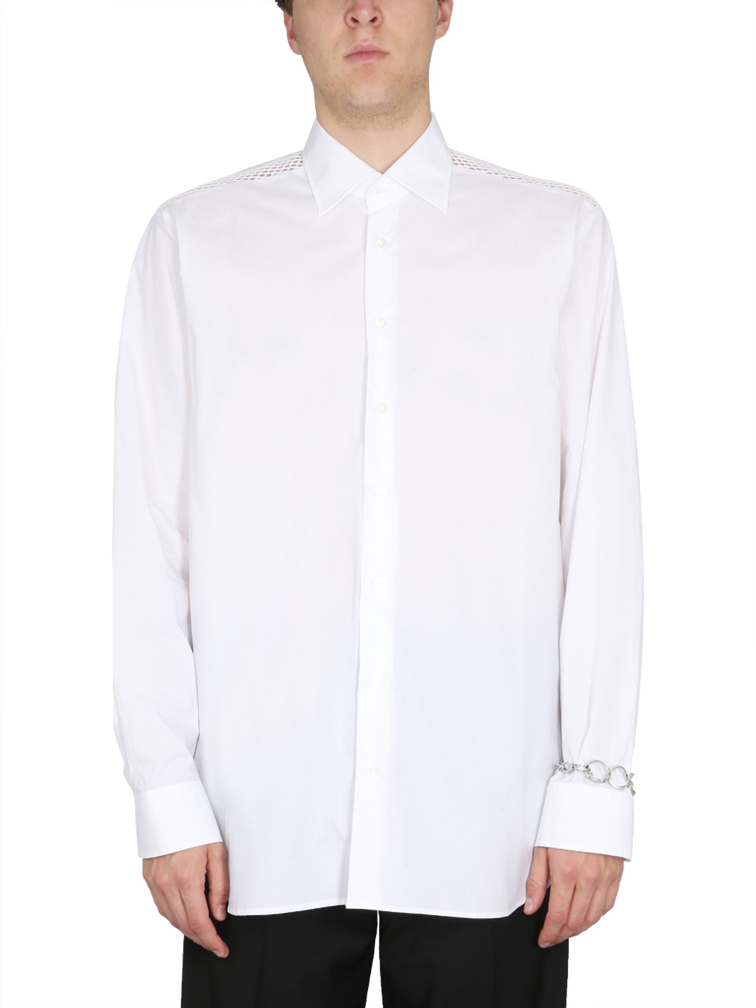 Raf Simons Mesh-panel Cotton Shirt In White