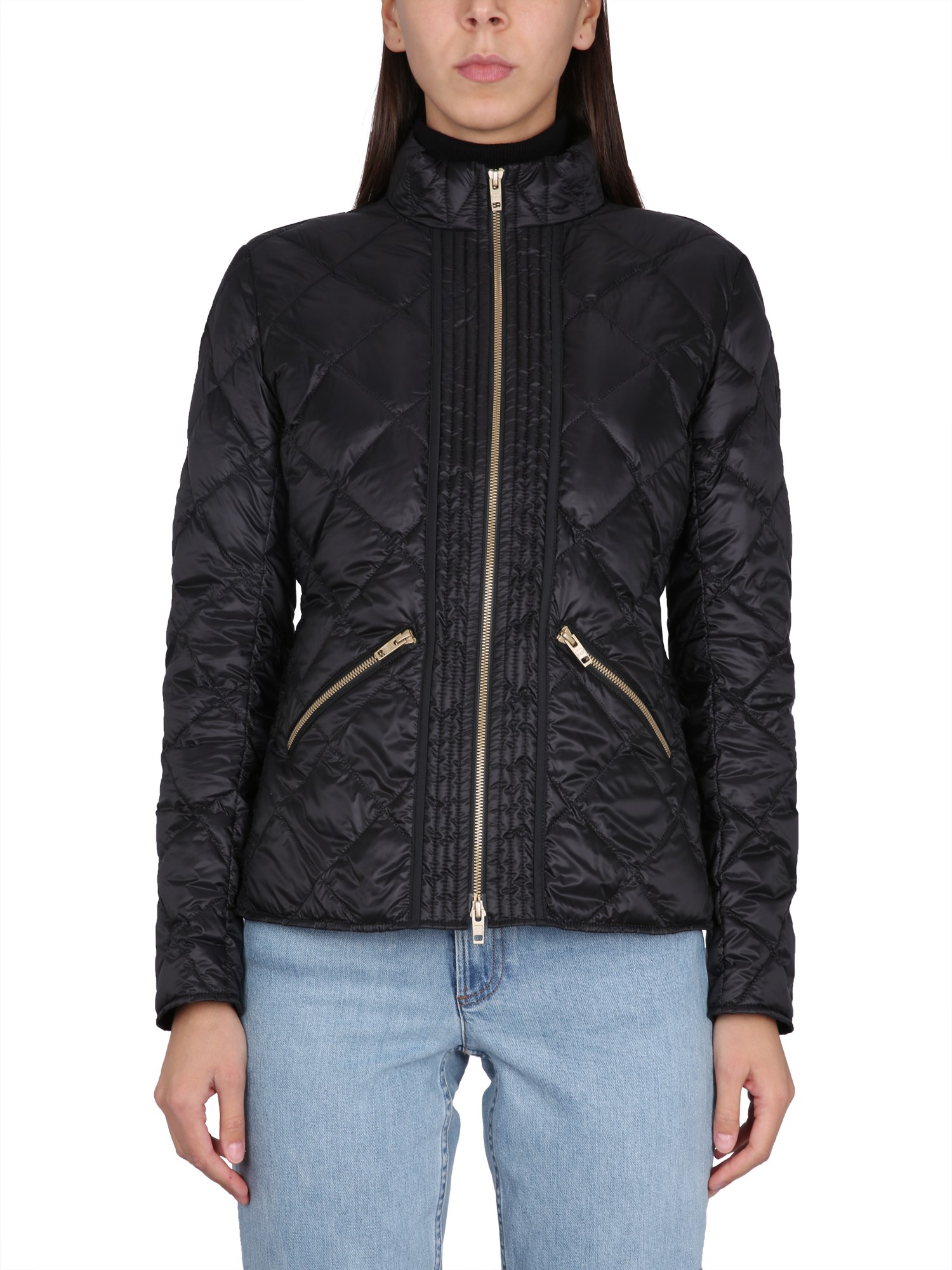Fay Quilted Black Down Jacket With High Collar In Black