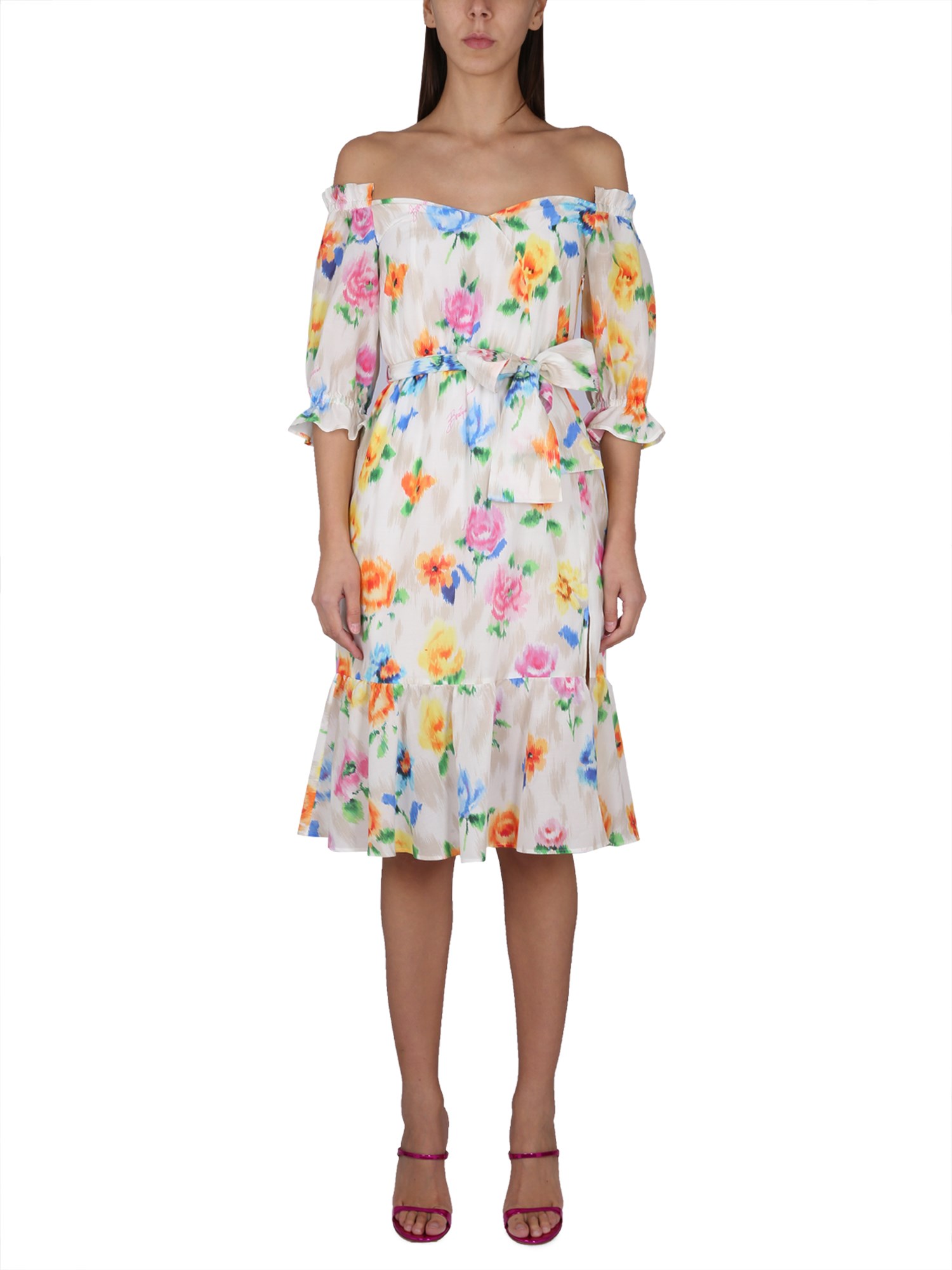 Shop Boutique Moschino Dress With Floral Pattern In Multicolour