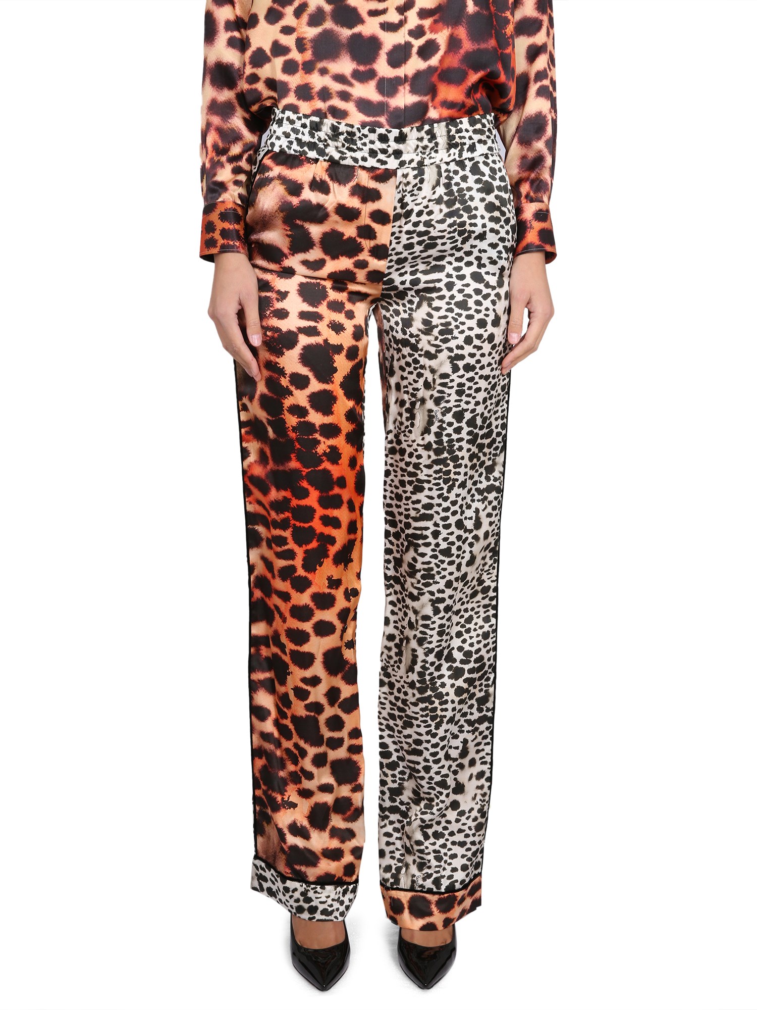 Roberto Cavalli Leopard Print Panelled Trousers In Pink