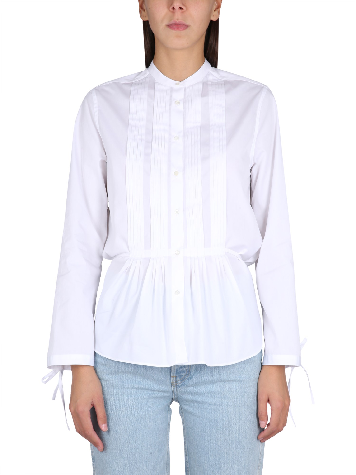 Shop Aspesi Korean Collar Shirt In White