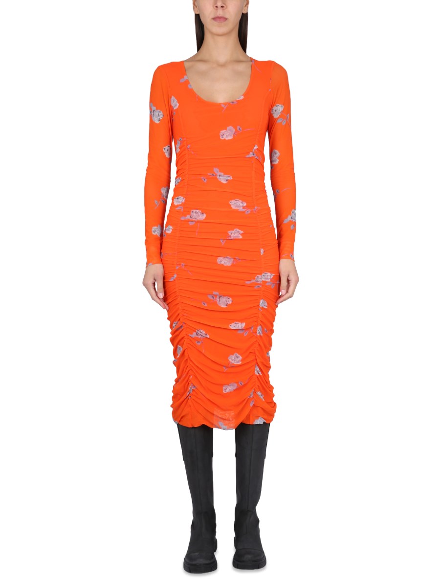 Ganni dress orange flowers hotsell