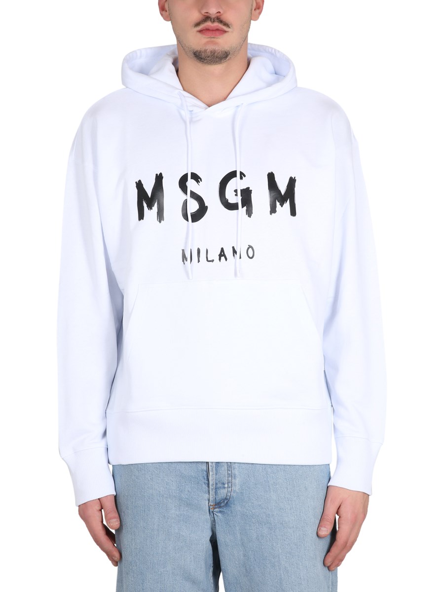 MSGM FELPA IN COTONE CON CAPPUCCIO CON LOGO PENNELLATO