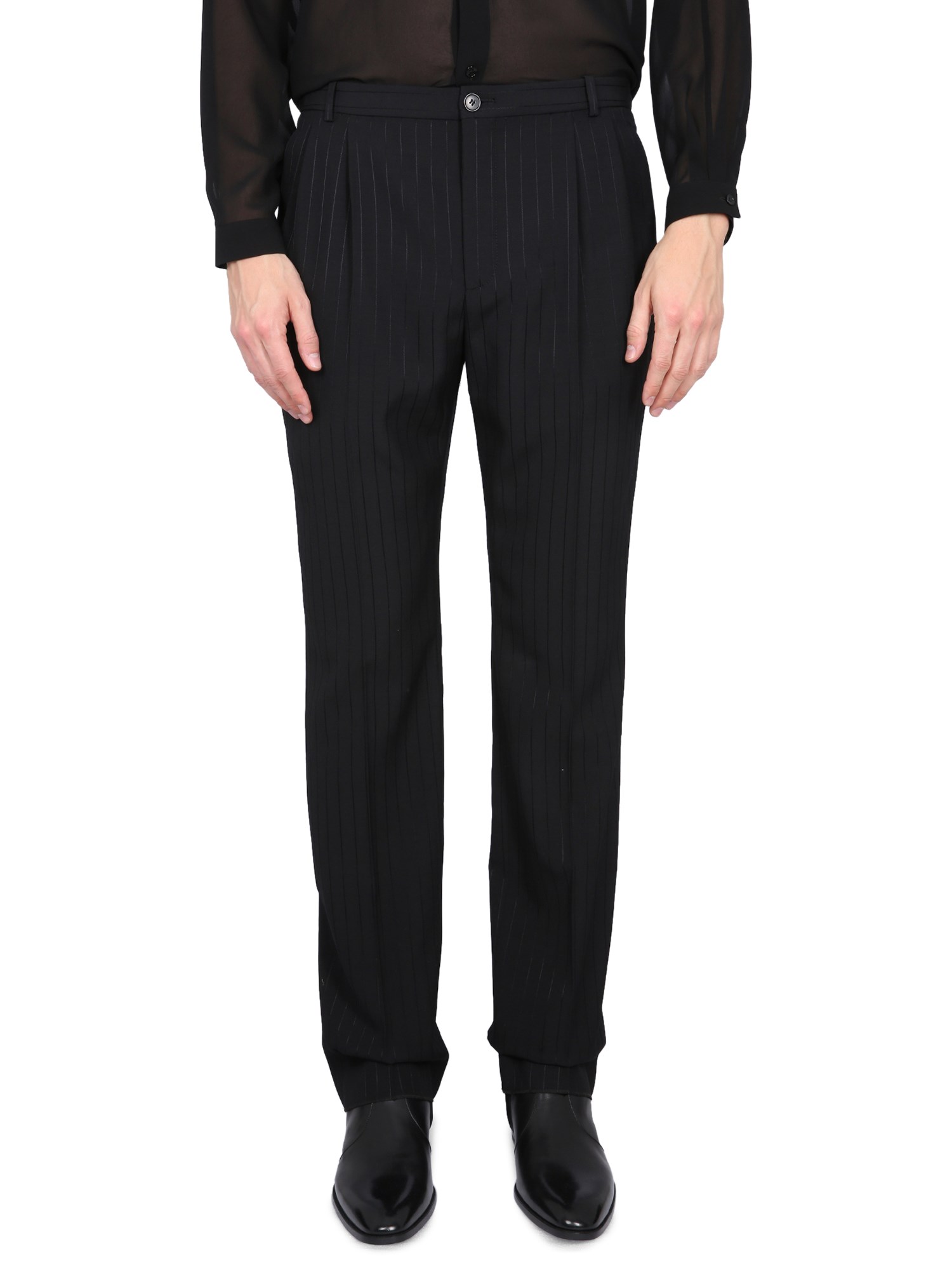 Saint Laurent Straight Shantung Trousers In Black