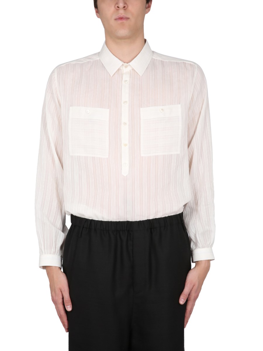 SAINT LAURENT CAMICIA A TUNICA IN CUPRO A RIGHE