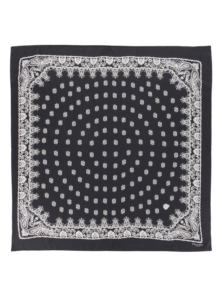 Saint Laurent Cassandre logo-print silk scarf - Black