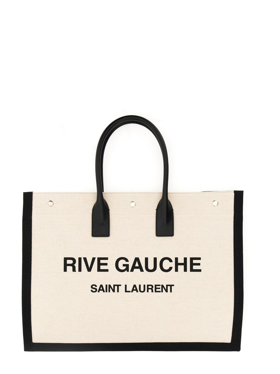 SAINT LAURENT - RIVE GAUCHE LARGE TOTE BAG IN LINEN AND LEATHER