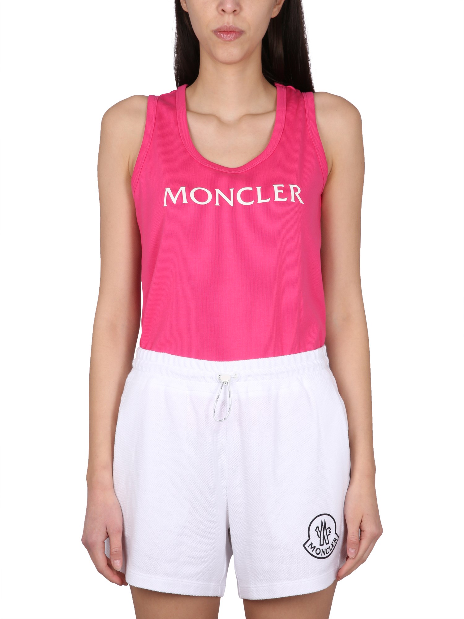 Moncler Logo-print Cotton-blend Tank Top In Fuchsia