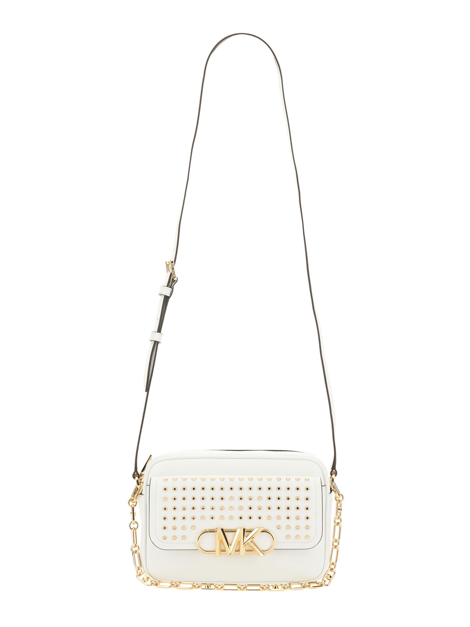Michael Michael Kors Medium Bag With Removable Chain Handle And Studded Front Panel In White