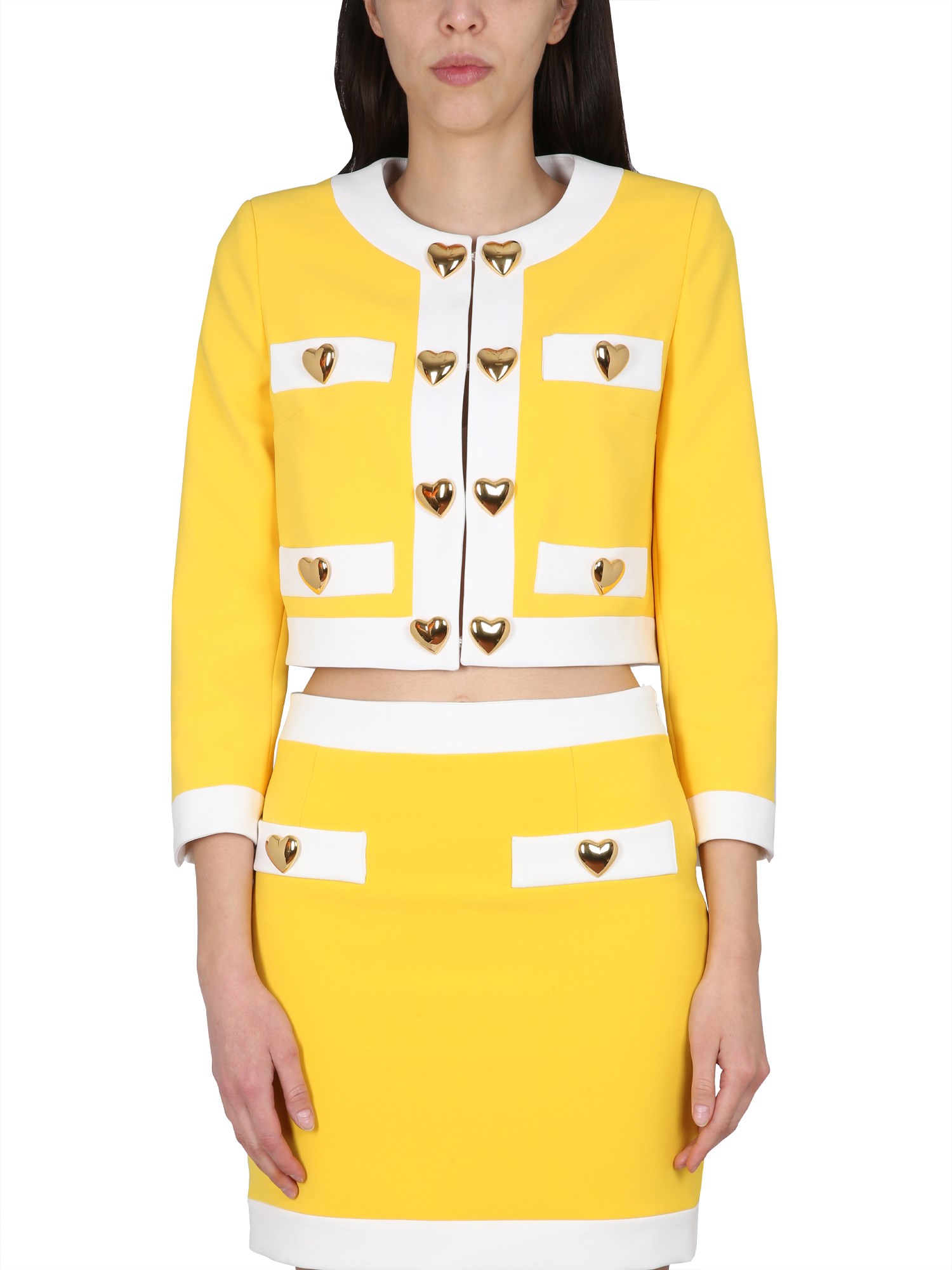 Shop Moschino Heart Buttons Crepe Jacket In Yellow