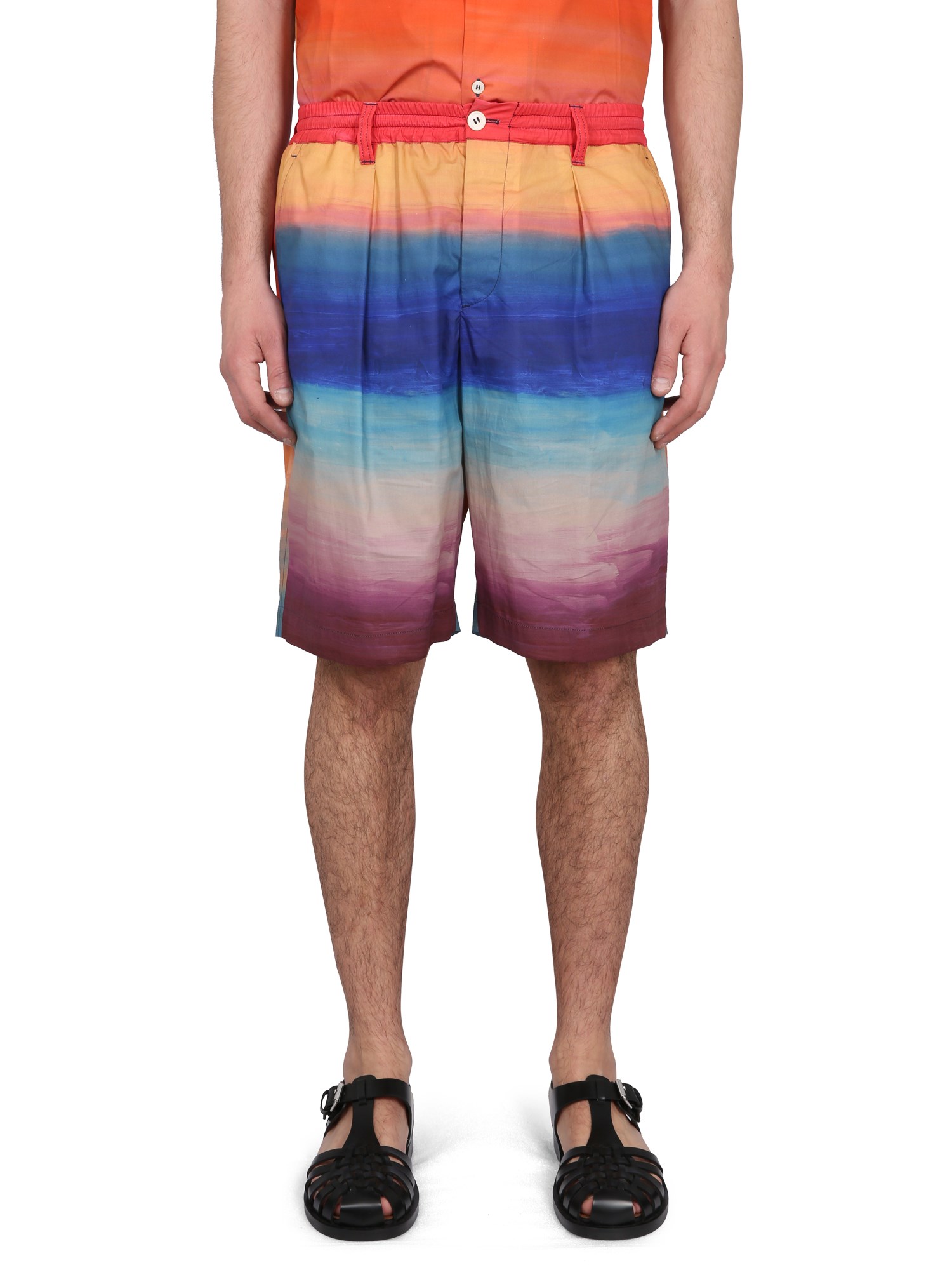 Marni Knee-length Cotton Bermuda Shorts With Gradient Design In Multicolour