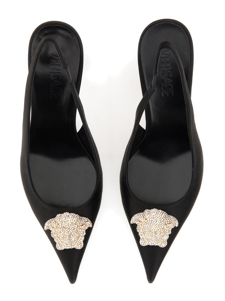 VERSACE - CRYSTAL SATIN SLING-BACK PUMPS LA MEDUSA - Eleonora Bonucci