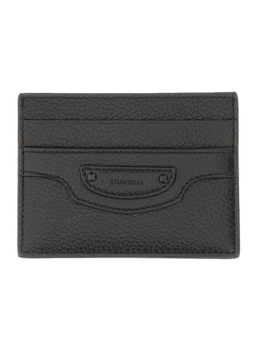 Balenciaga Neo Classic Leather Card Holder In Gray