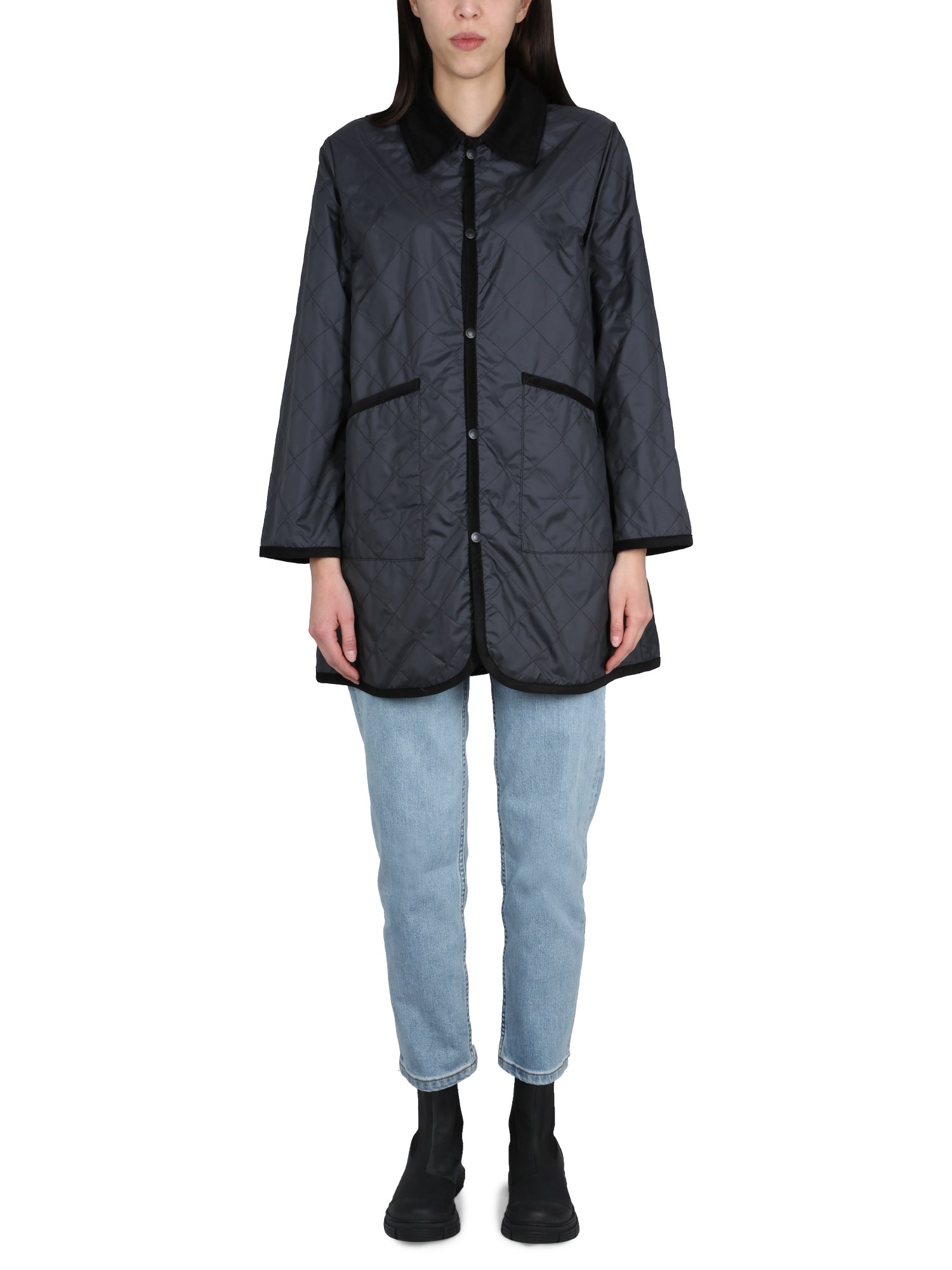 Lavenham Quilted Nylon Jacket With Velvet Collar In Black