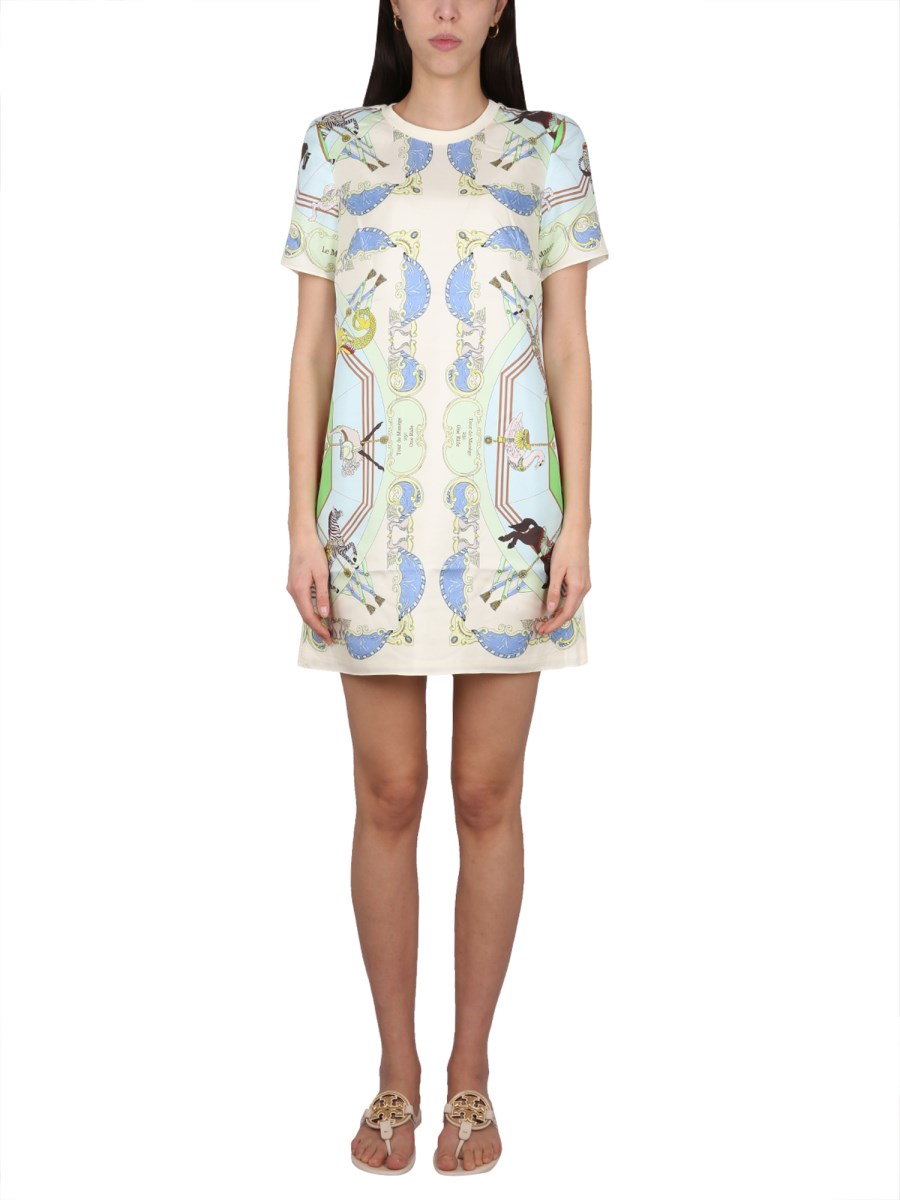 TORY BURCH - T-SHIRT DRESS WITH SILK FRONT INSERT - Eleonora Bonucci