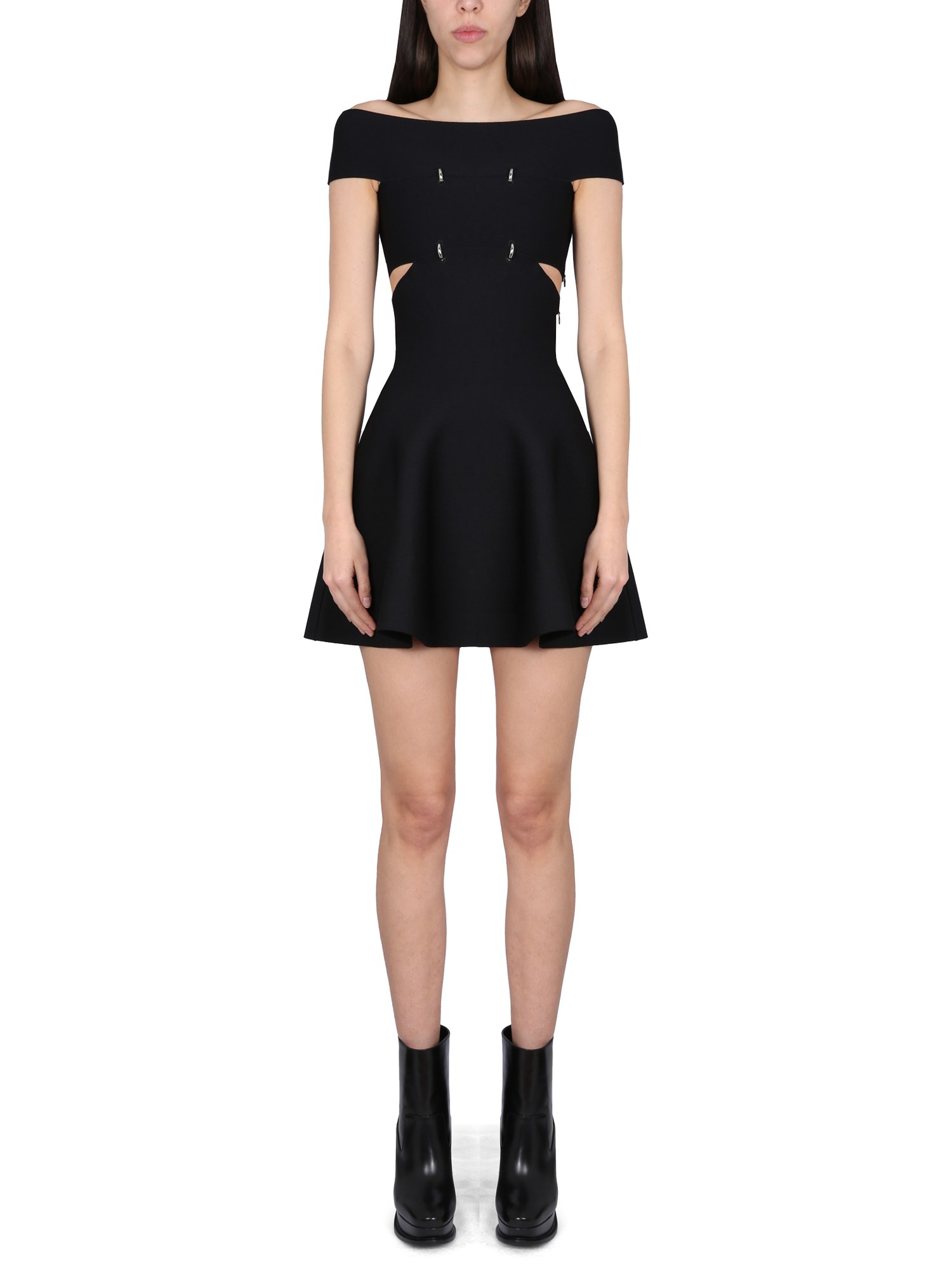 Alexander Mcqueen Cut-out Off-shoulder Flared Mini Dress In
