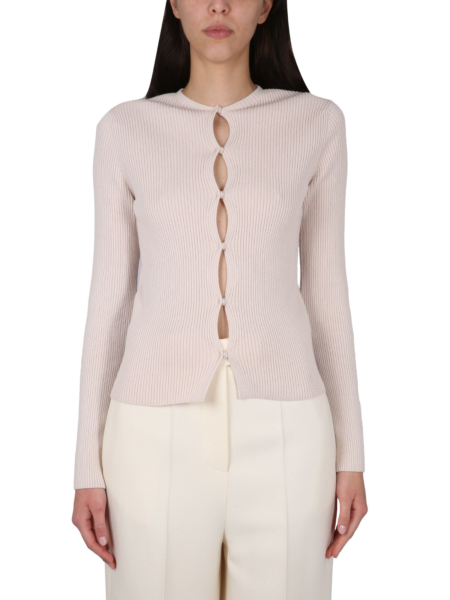 Fendi Stylish Cotton Cardigan With Snap Button Front Closure For Women In Beige