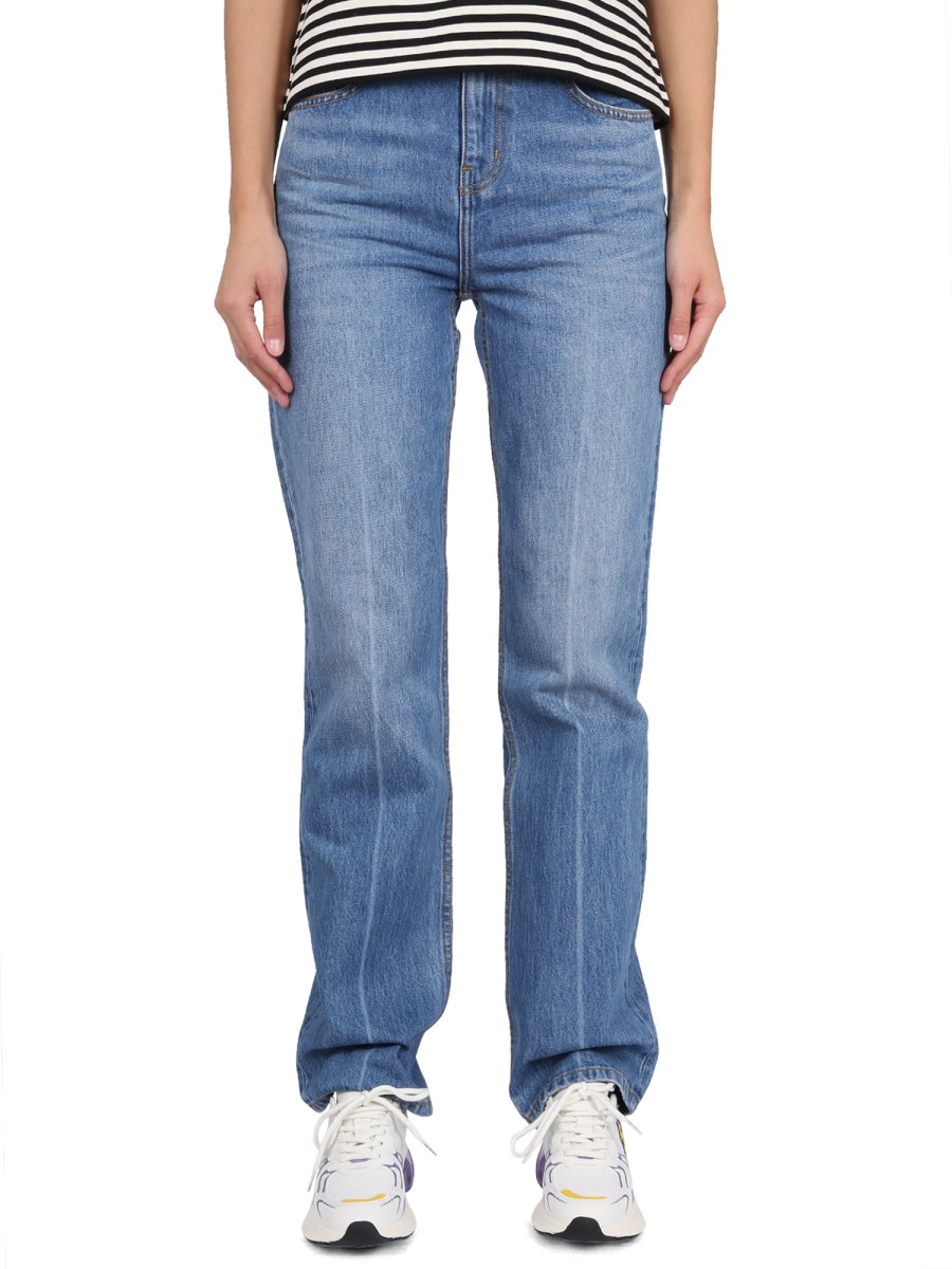 TORY BURCH JEANS SLIM A VITA MEDIA CON GAMBA DRITTA IN DENIM DI COTONE