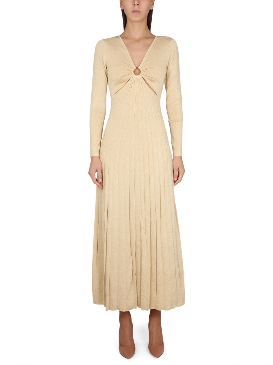 MICHAEL BY MICHAEL KORS METALLIC STRETCH KNIT MAXI DRESS WITH