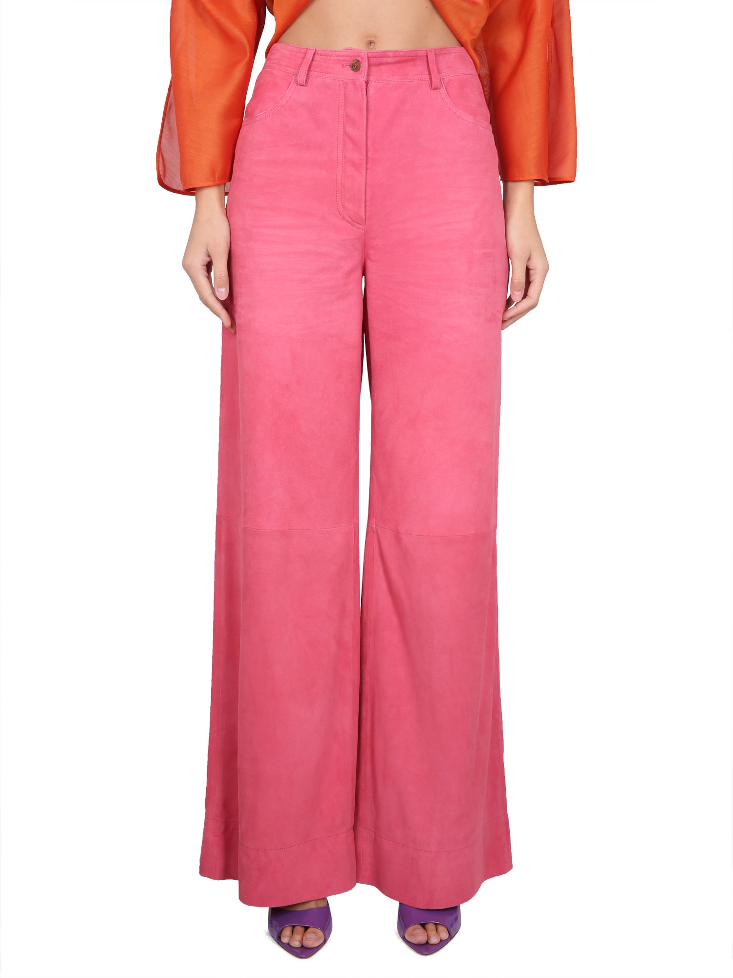 Shop Alberta Ferretti Wide Pants In Fuchsia