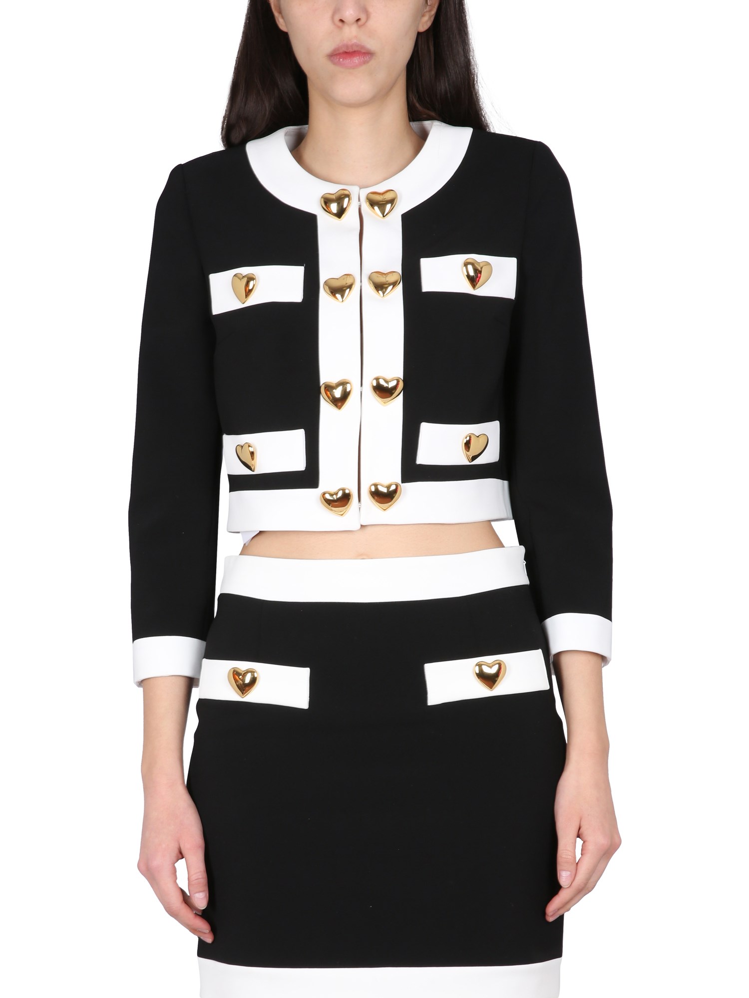 Moschino Heart-embellished Cropped Jacket In Black