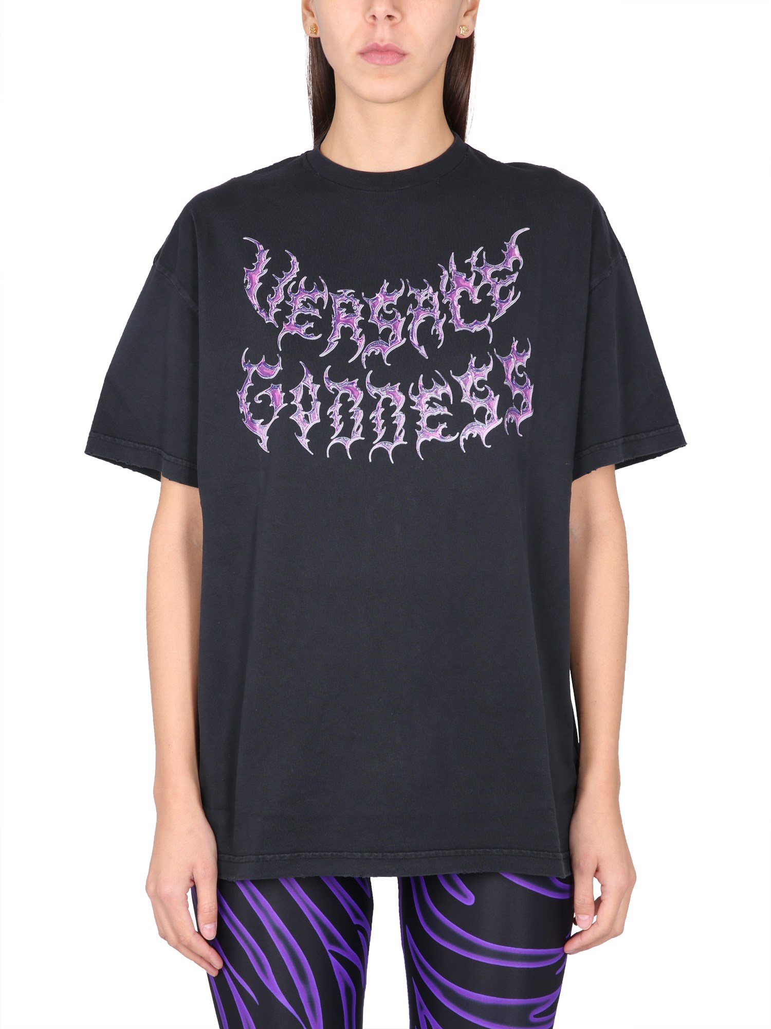 Tシャツ・カットソー VERSACE VERSACE GODDESS T-SHIRT WITH TORCHON Versace Goddess Oversized T-shirt In Black | ModeSens