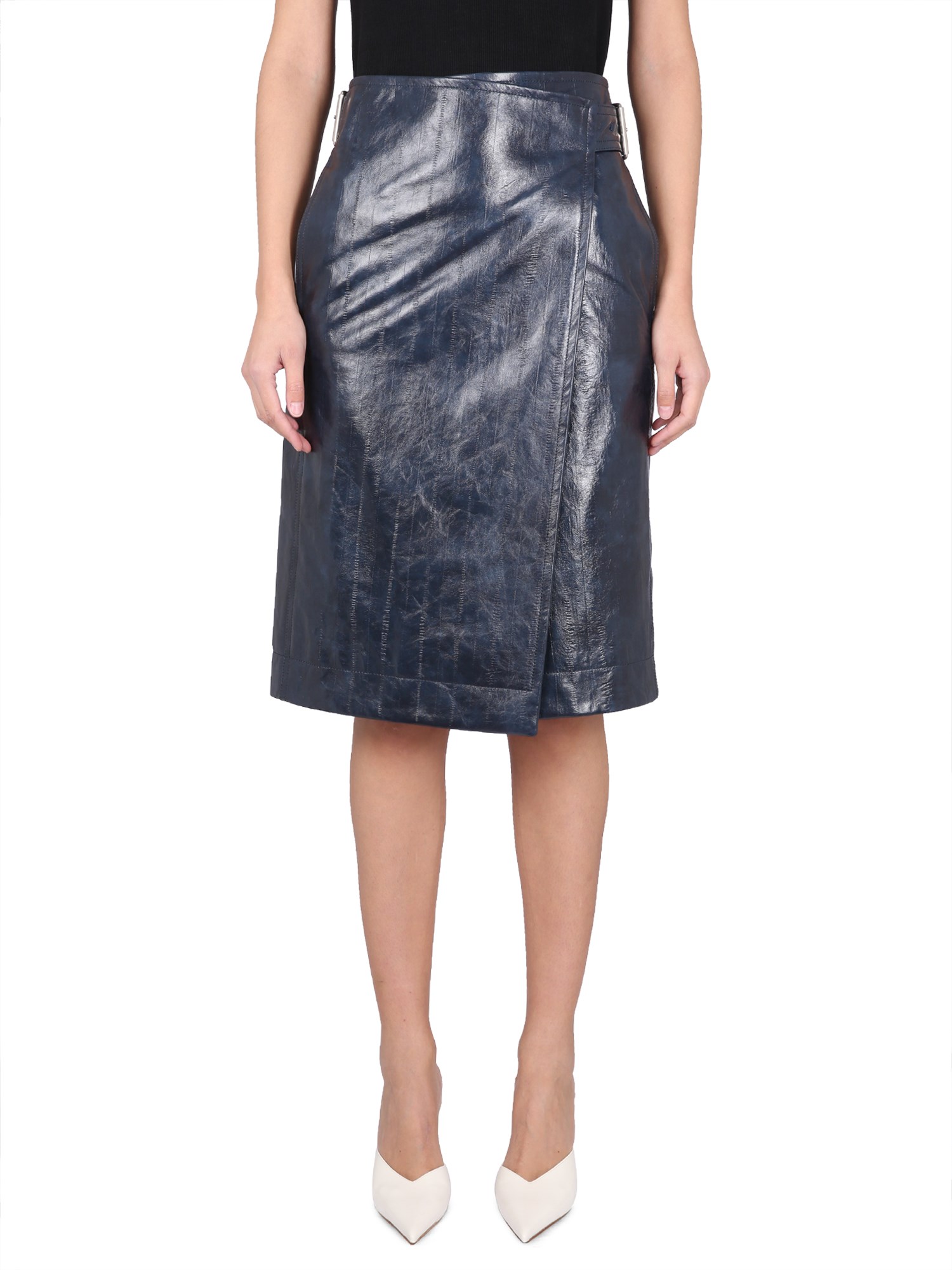 bottega veneta leather midi skirt