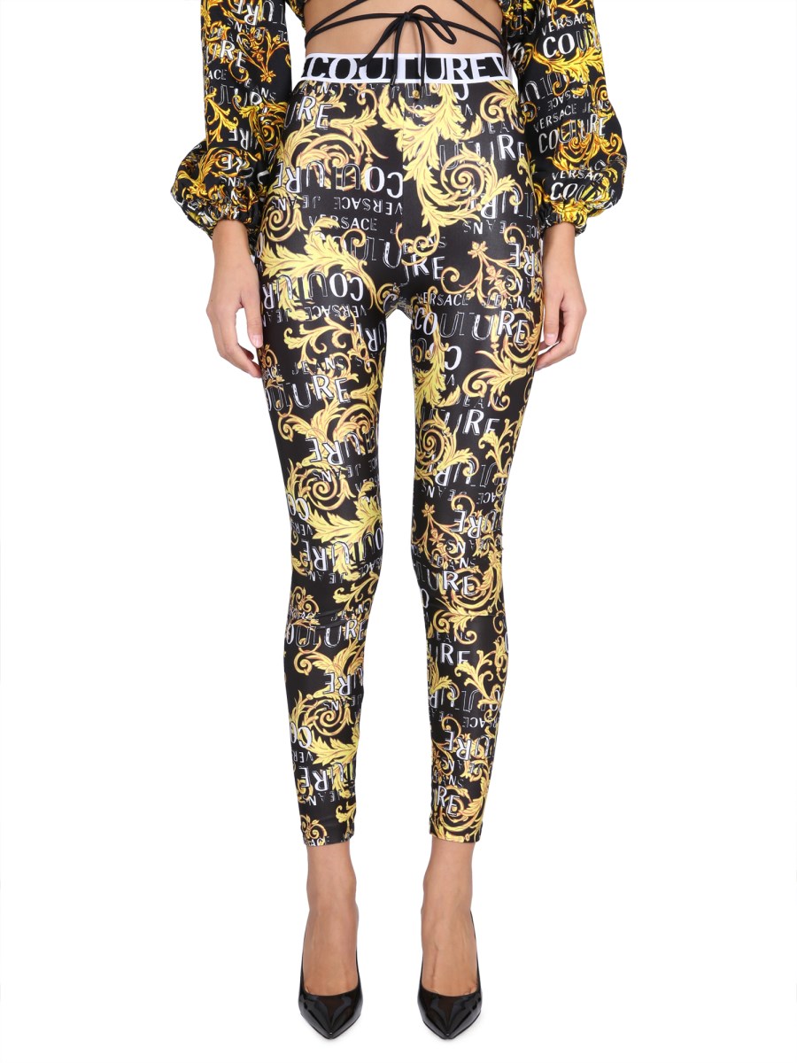 Versace Jeans Couture Black and Gold Logo Leggings