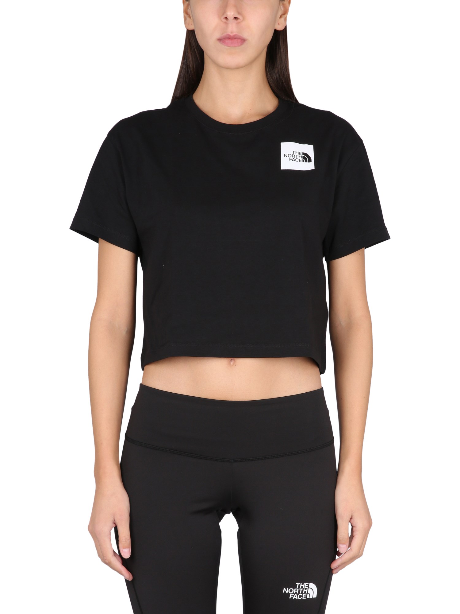 The North Face Fine Cotton Jersey Cropped T-shirt In Black