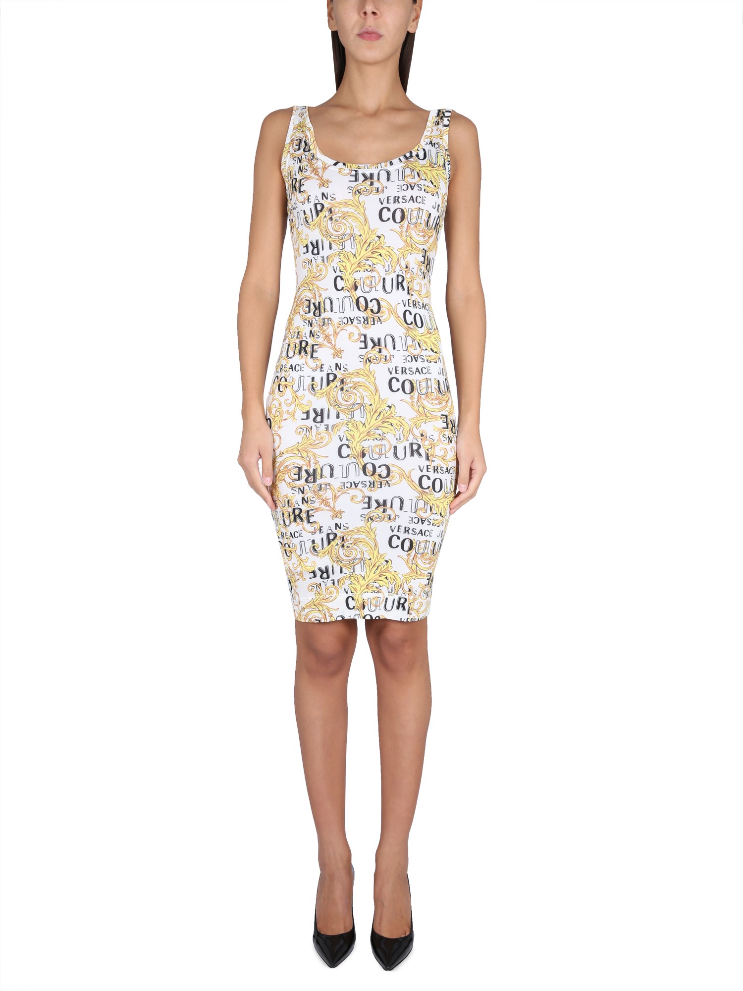 Versace Jeans Couture Logo-print Midi Dress In Multicolour
