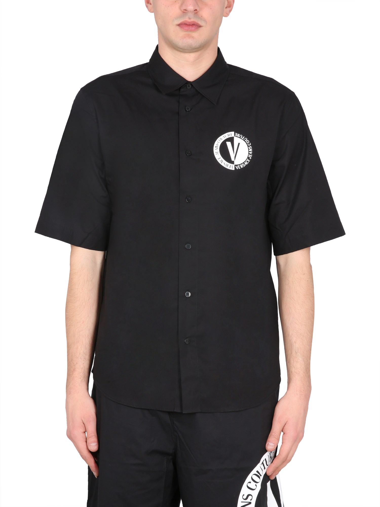 Versace Jeans Couture Logo Print Shirt In Black