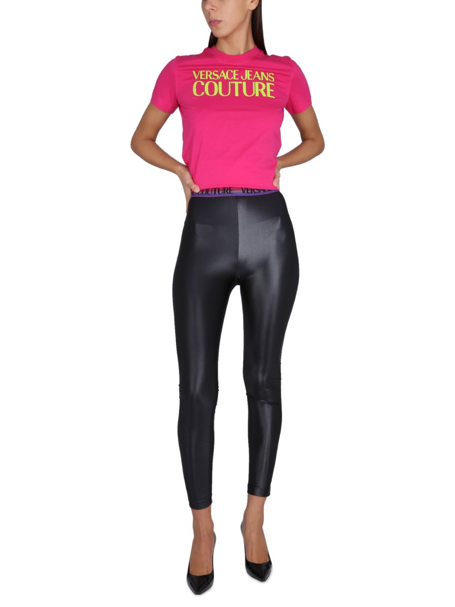 VERSACE JEANS COUTURE - LEGGINGS WITH RUFFLES AND NYLON LOGO PRINT -  Eleonora Bonucci