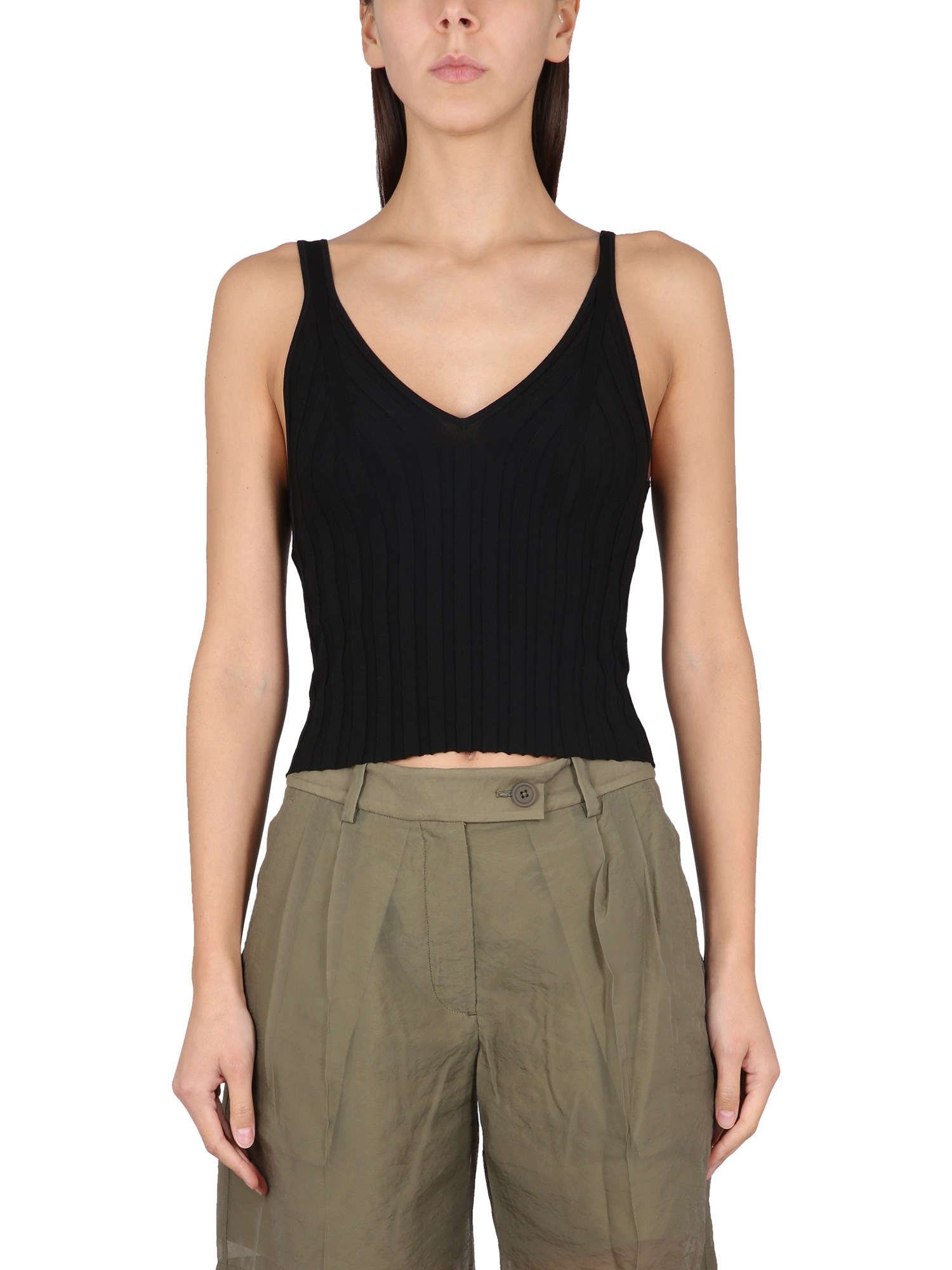 Helmut Lang Angela V-neck Knitted Top In Black