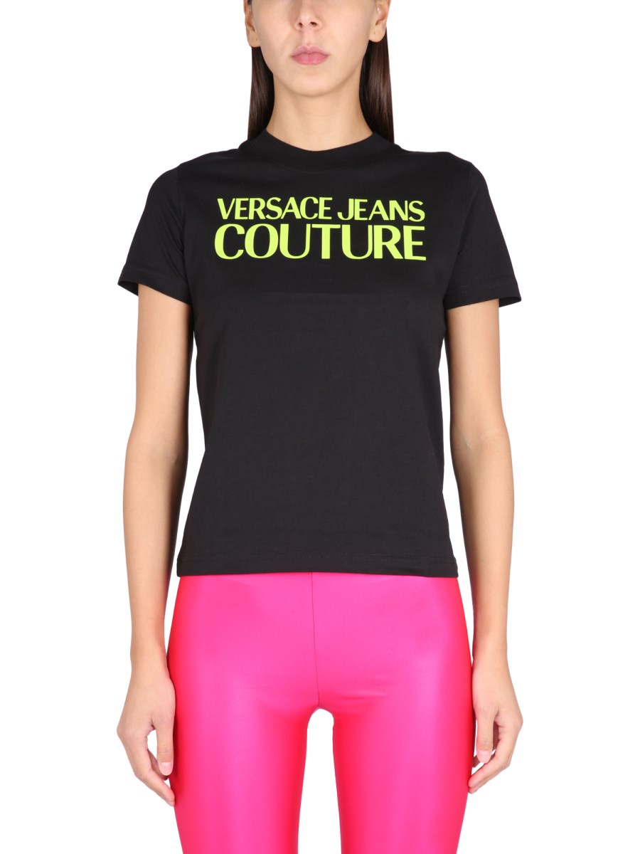 VERSACE JEANS COUTURE COTTON JERSEY CREWNECK T SHIRT WITH LOGO