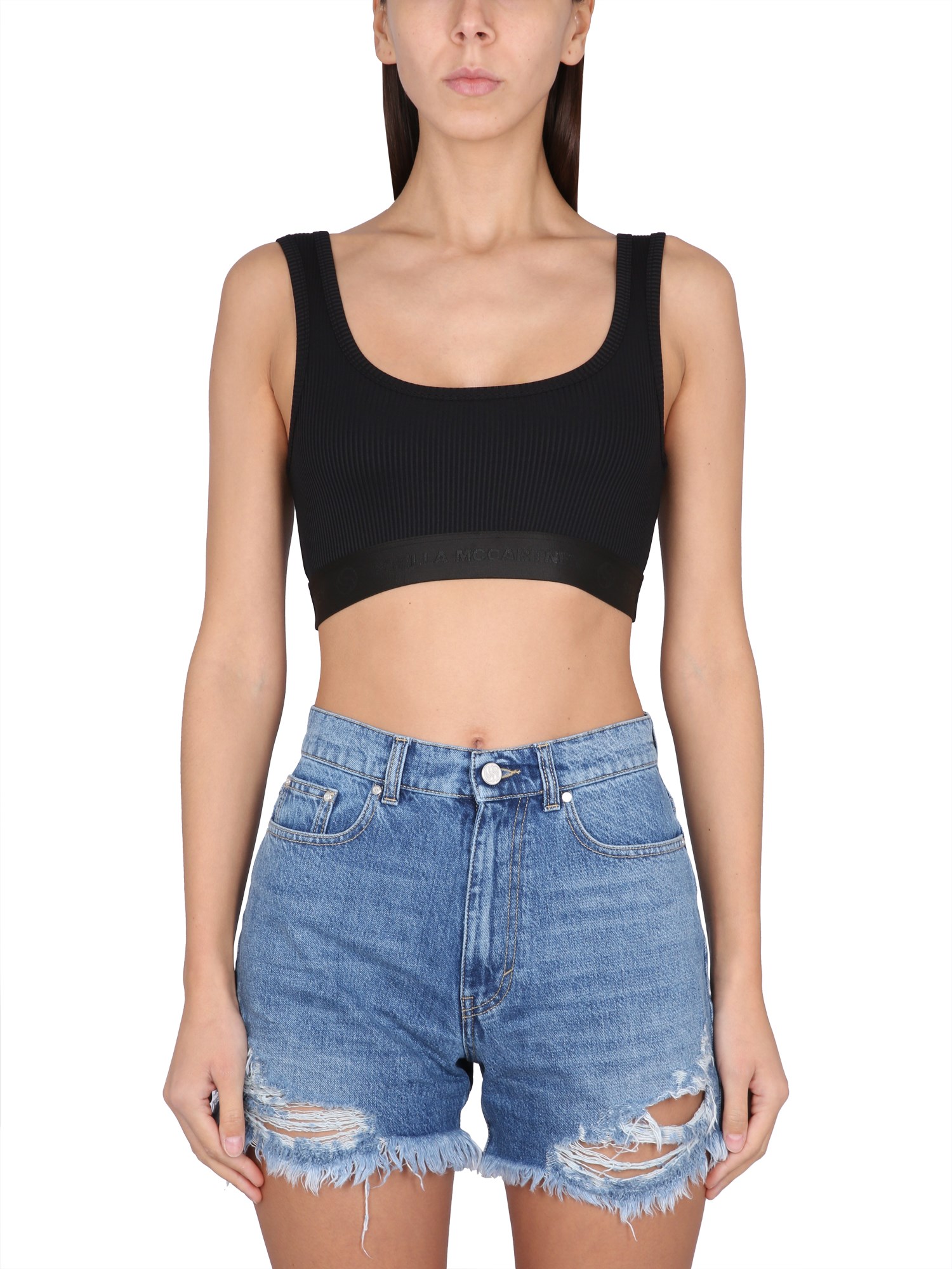 Shop Stella Mccartney Crop Top With Ribbon S Wave In Black