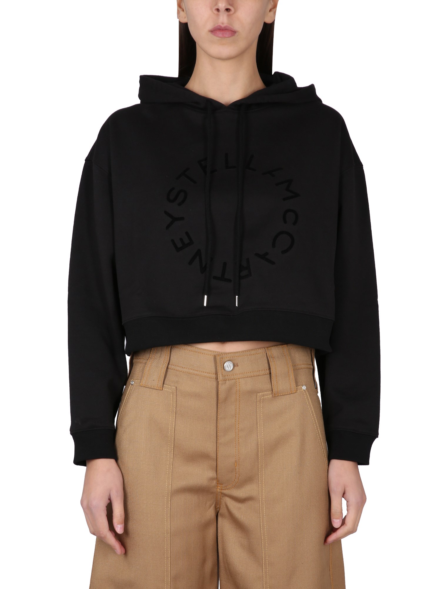 Shop Stella Mccartney Cropped Sweatshirt With Logo In Black