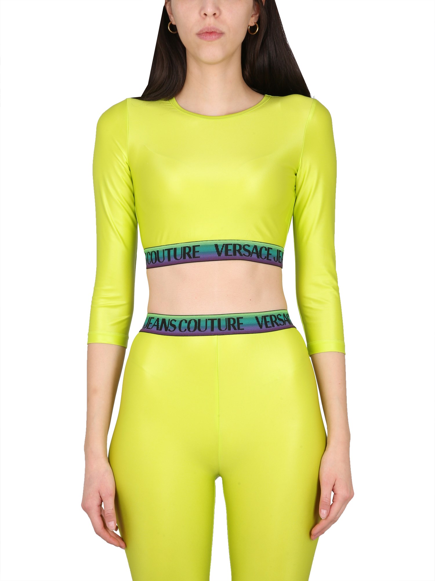 Shop Versace Jeans Couture Short Top With Logo In Green