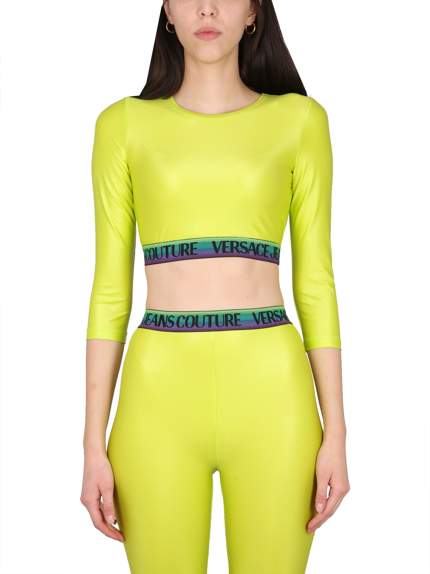 Versace Jeans Couture Logo-trim Detail Cropped Top In Green