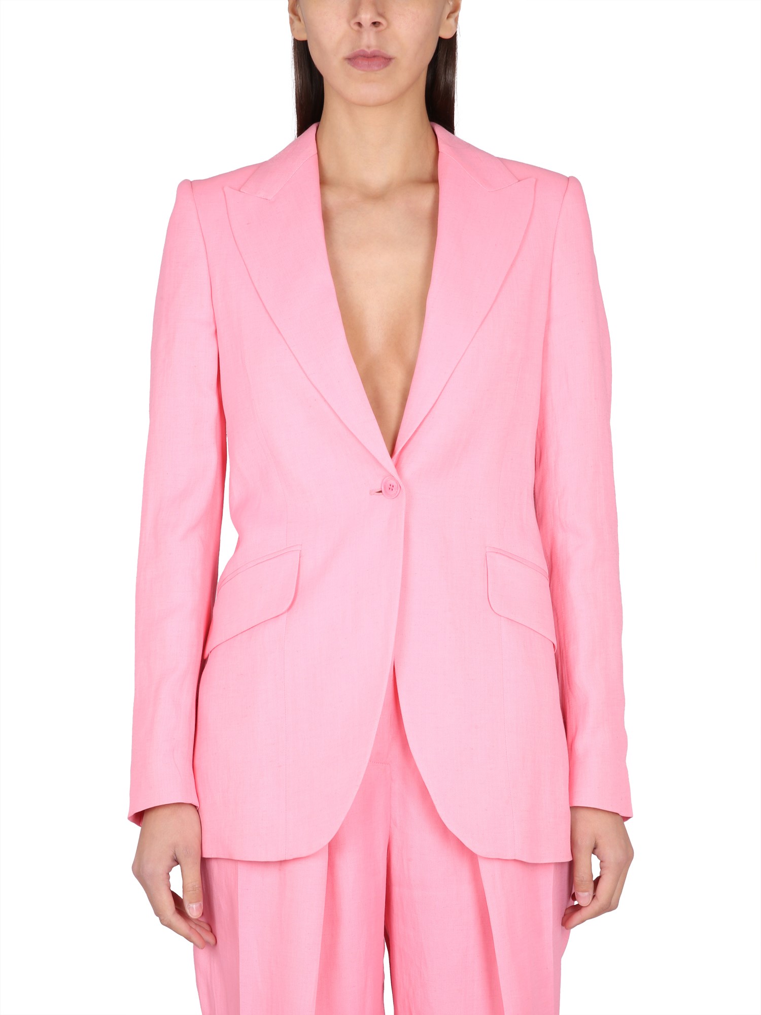 Stella Mccartney Viscose And Linen Single-breasted Blazer In Pink