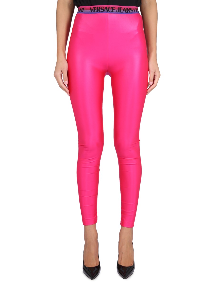 Versace Logo Couture Legging In Fuchsia - Beetroot Purple