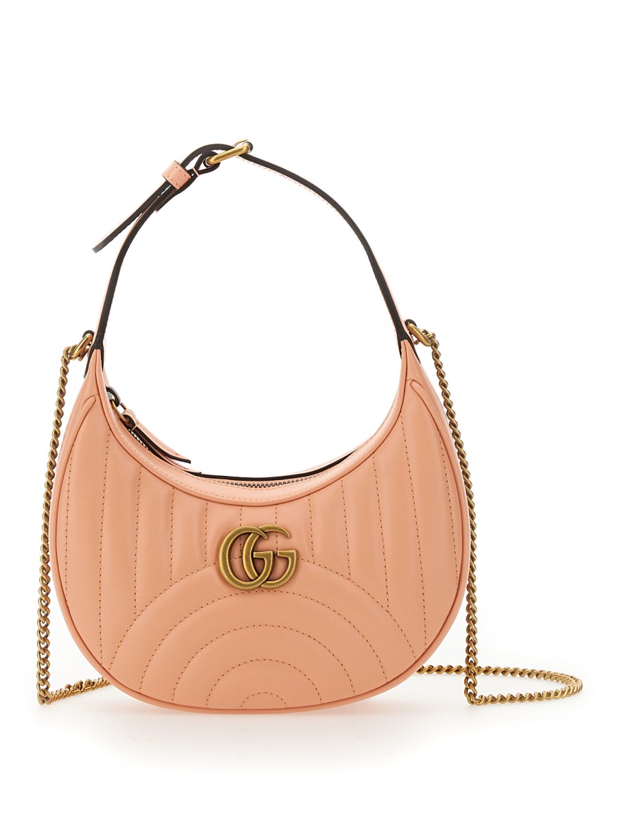 Gucci GG Marmont Shoulder Bag Peach in Leather with Antique Gold