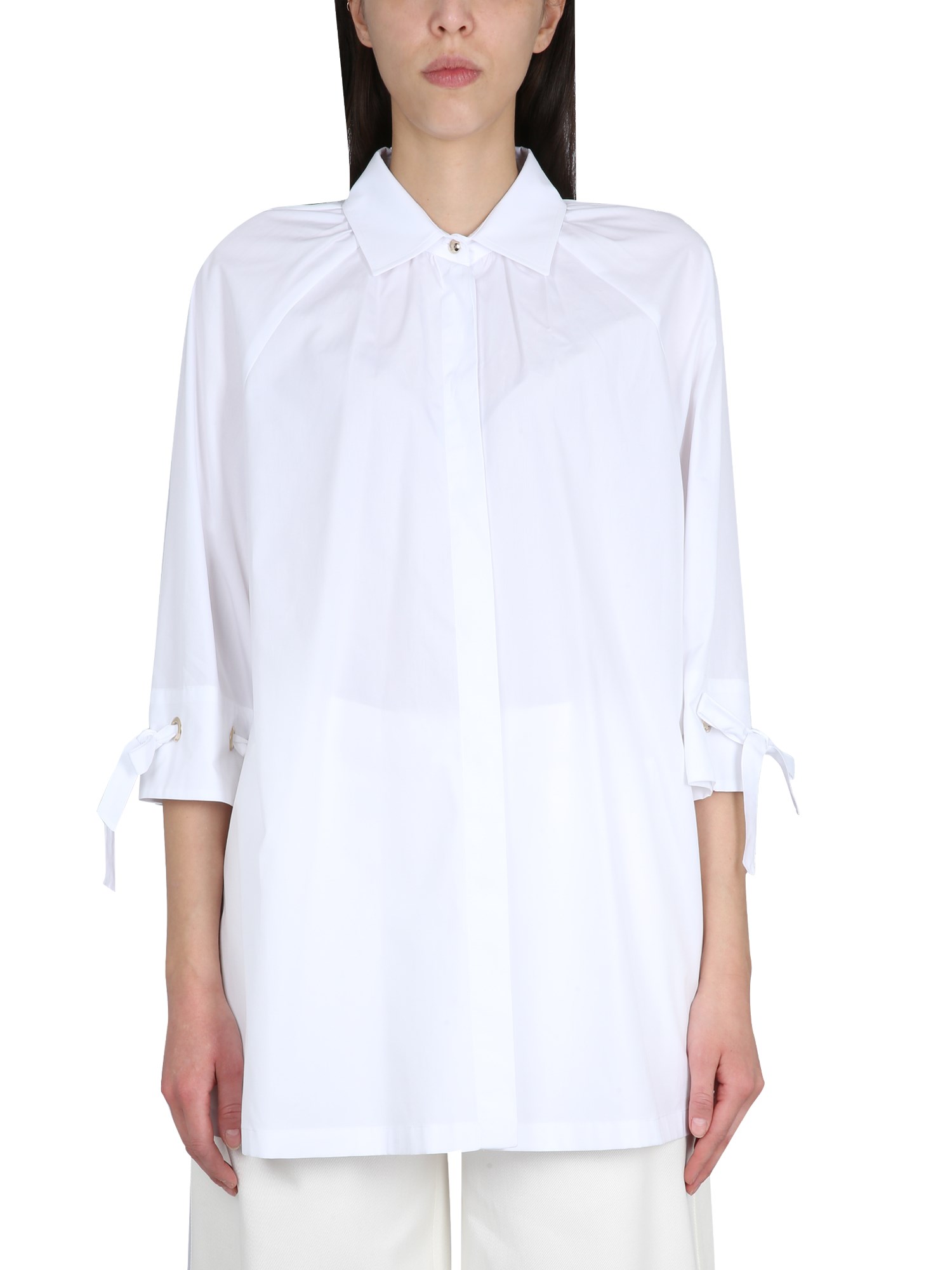Max Mara Gigi Threaded Cuff Cotton Button-up Shirt In White
